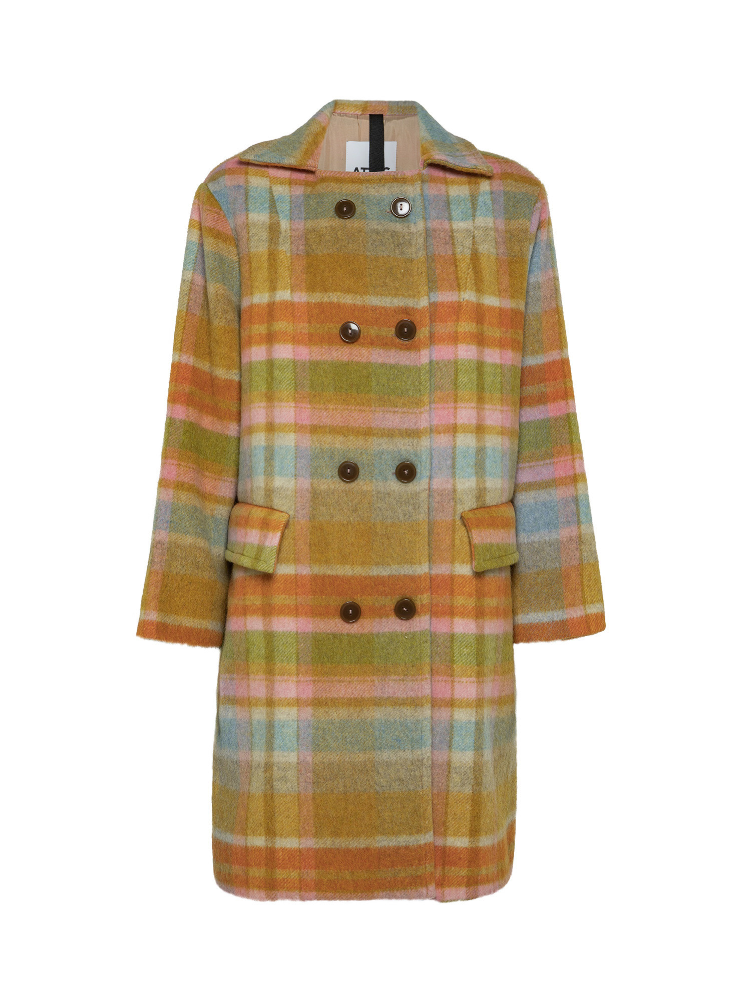 Wool blend coat with pink check pattern, Multicolor, large image number 0