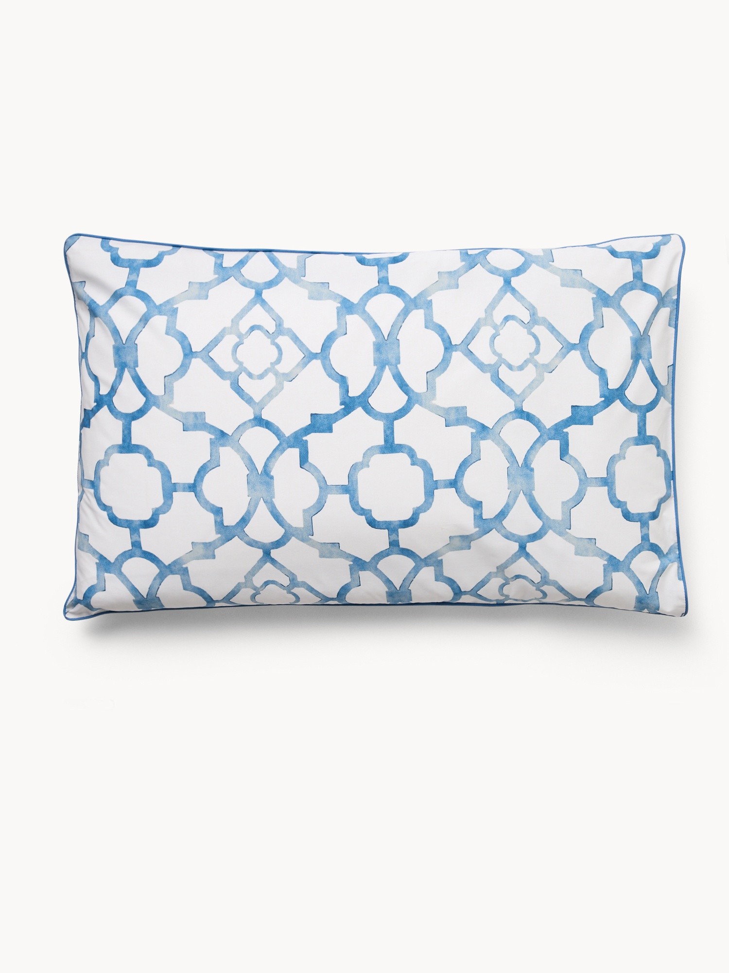 Cotton percale pillowcase with a geometric pattern, White / Blue, large image number 1