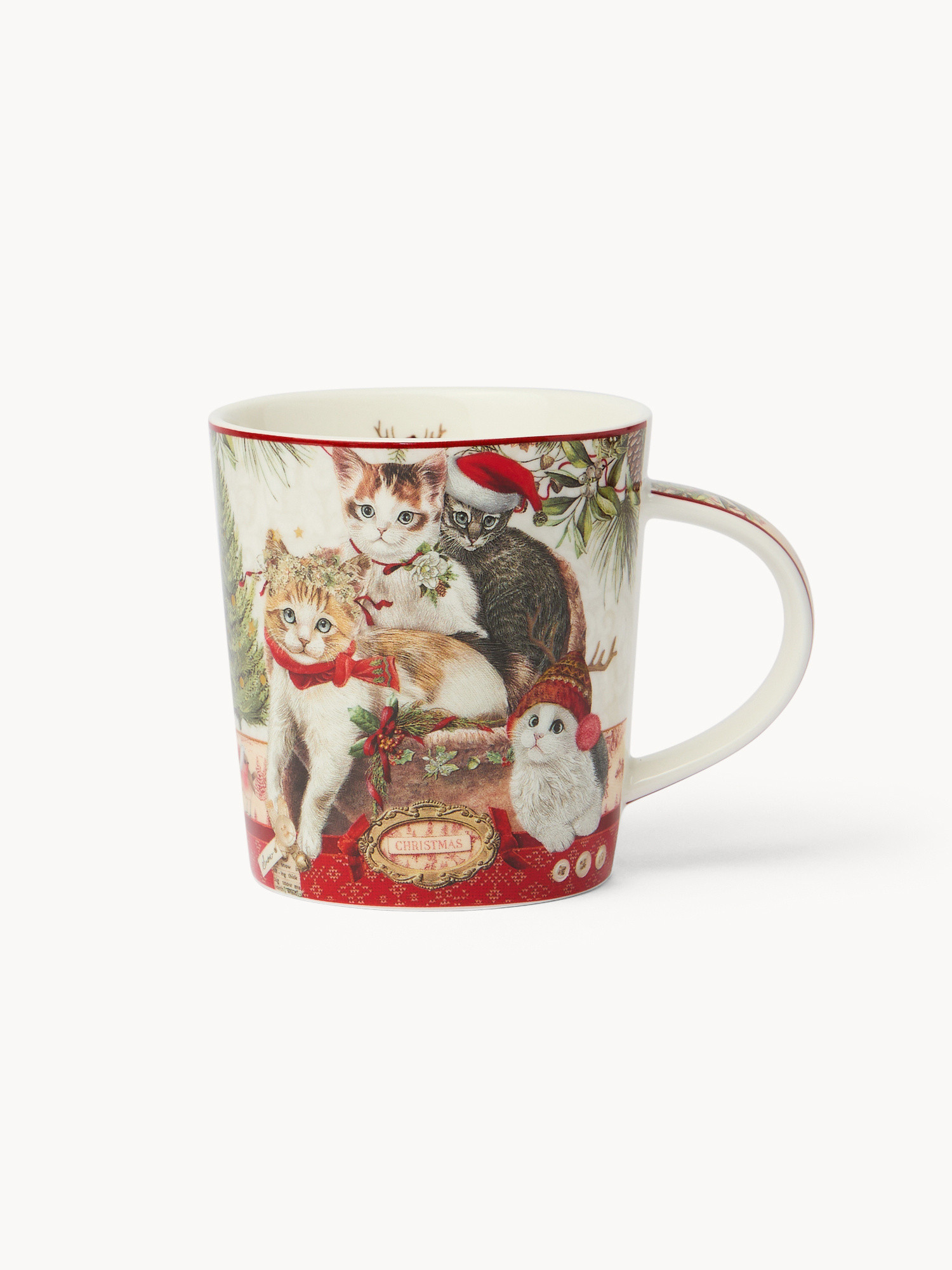 Vintage cat-shaped New Bone China mug, Red, large image number 0