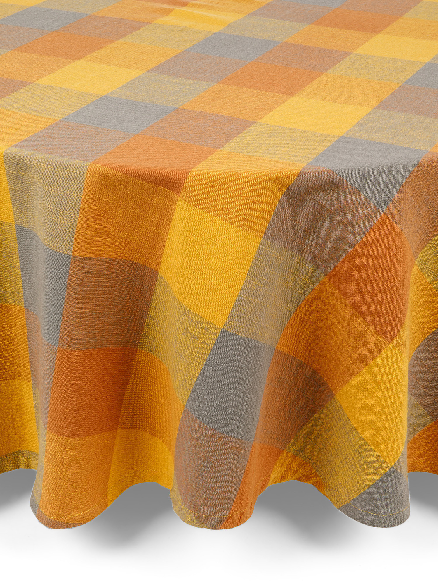 Round slub cotton tablecloth with check pattern, Orange, large image number 0