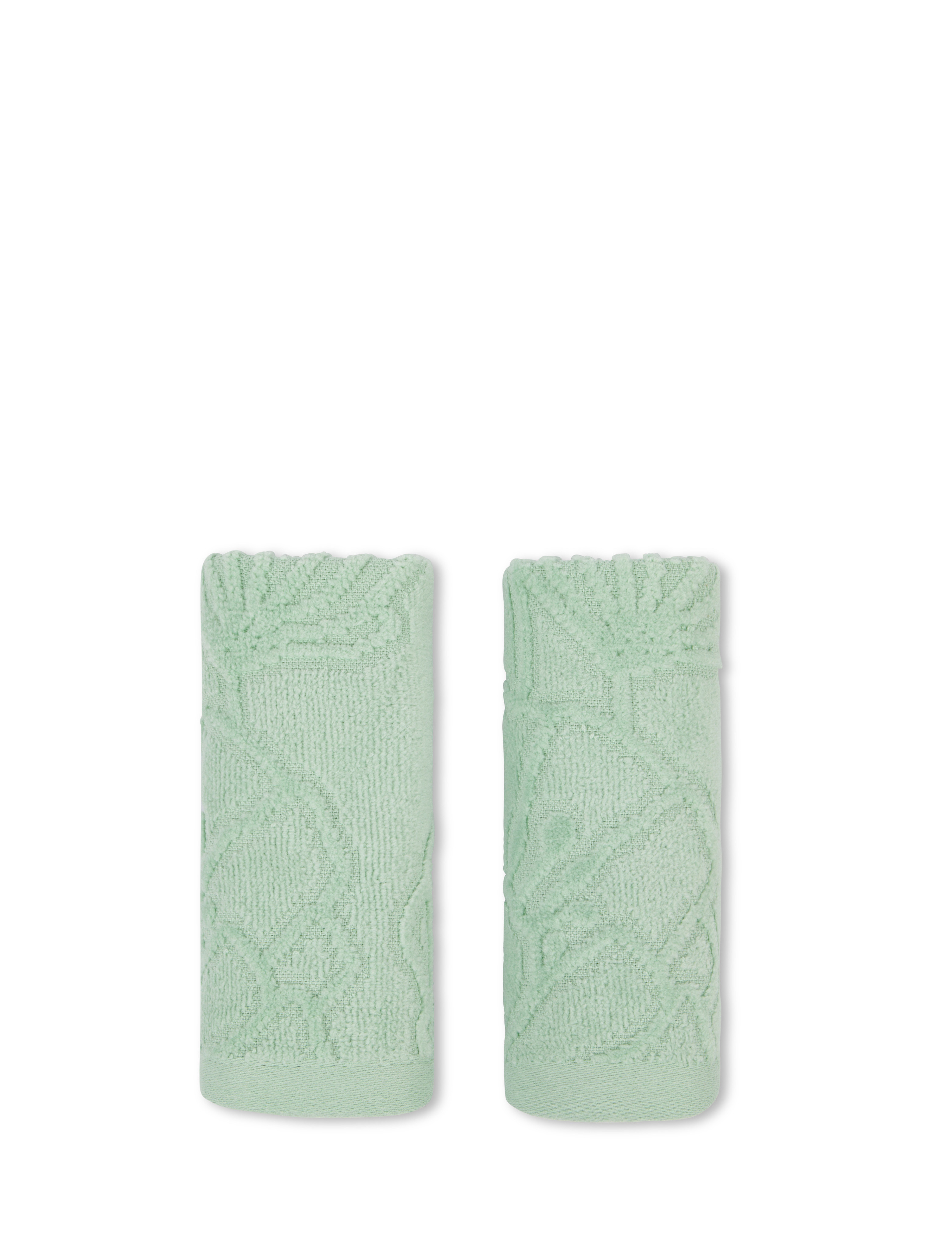 Set of 2 velor cotton washcloths with floral pattern, Green, large image number 0