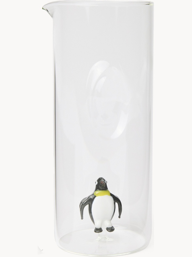 Caraffa in vetro borosilicato dettaglio pinguino