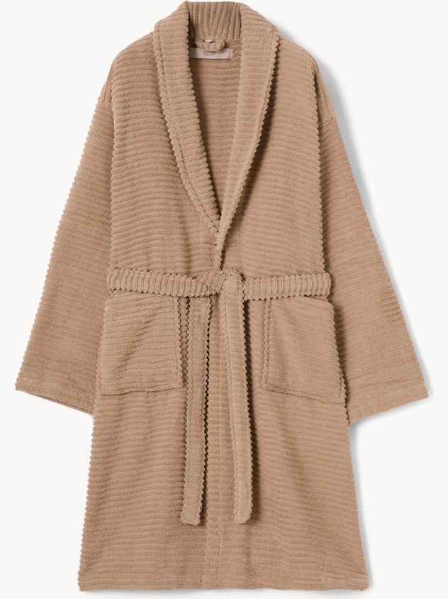 Soft, zero-twist, pure cotton striped terry bathrobe - Discounted price