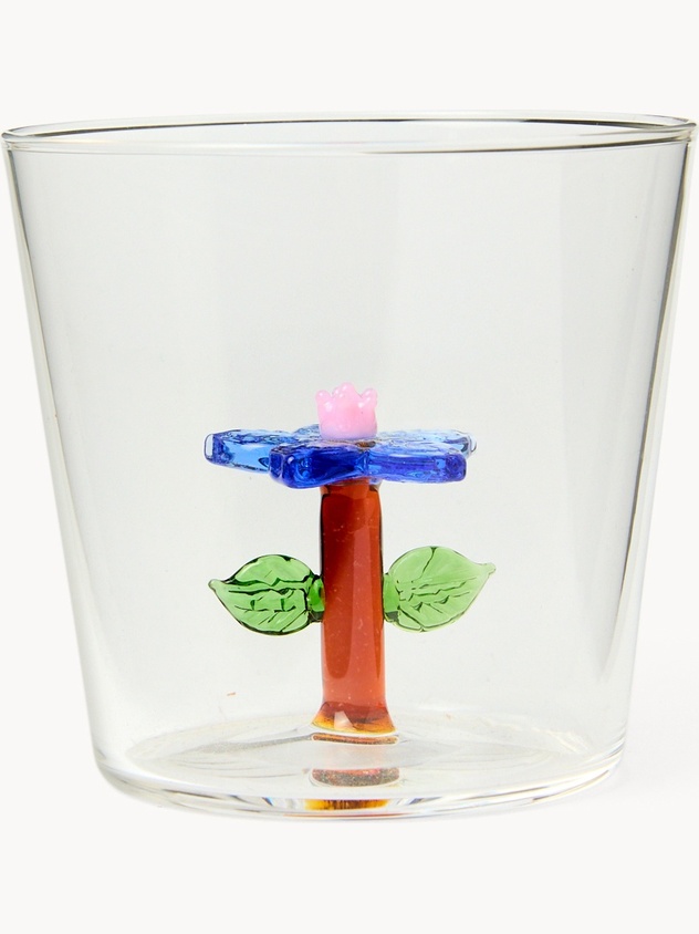 Bicchiere in vetro borosilicato dettaglio fiore