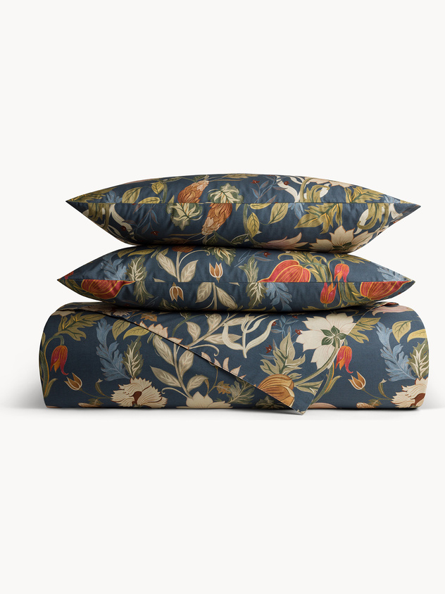 Cotton percale floral print duvet cover set