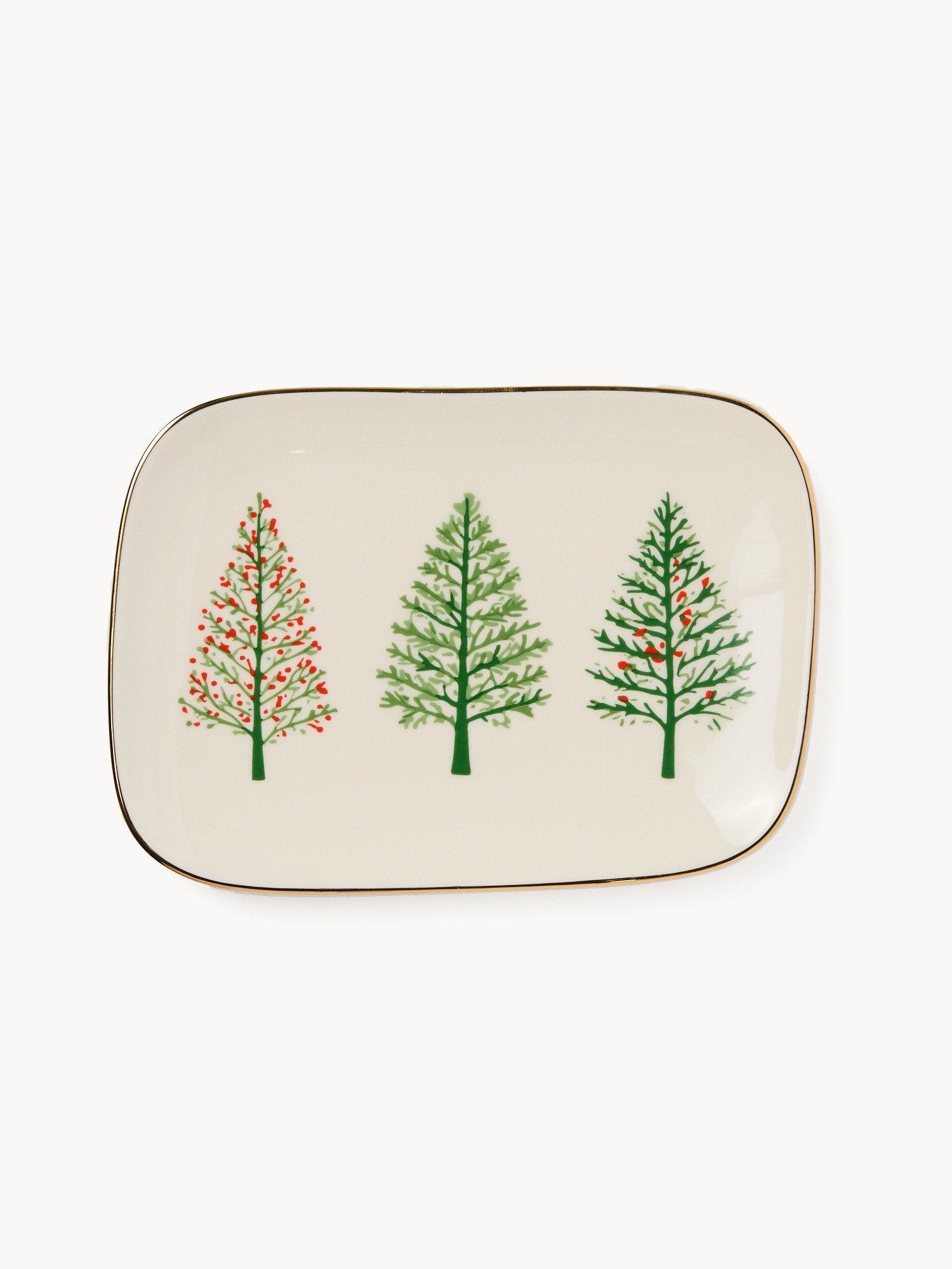 Stoneware small plate with a Christmas tree motif, Verde/Oro, large image number 0