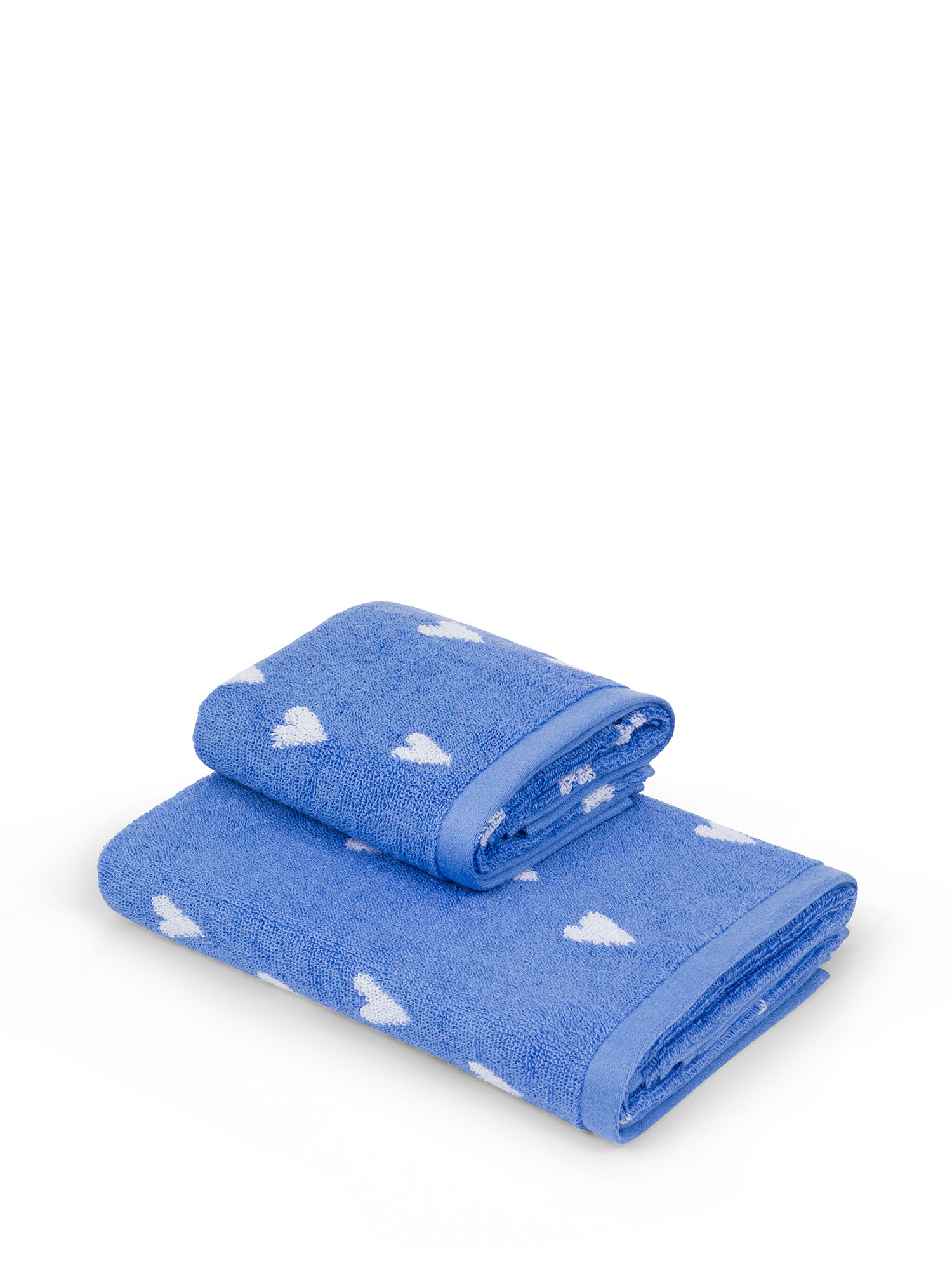 Asciugamano in spugna di cotone motivo cuoricini, Blu, large image number 0