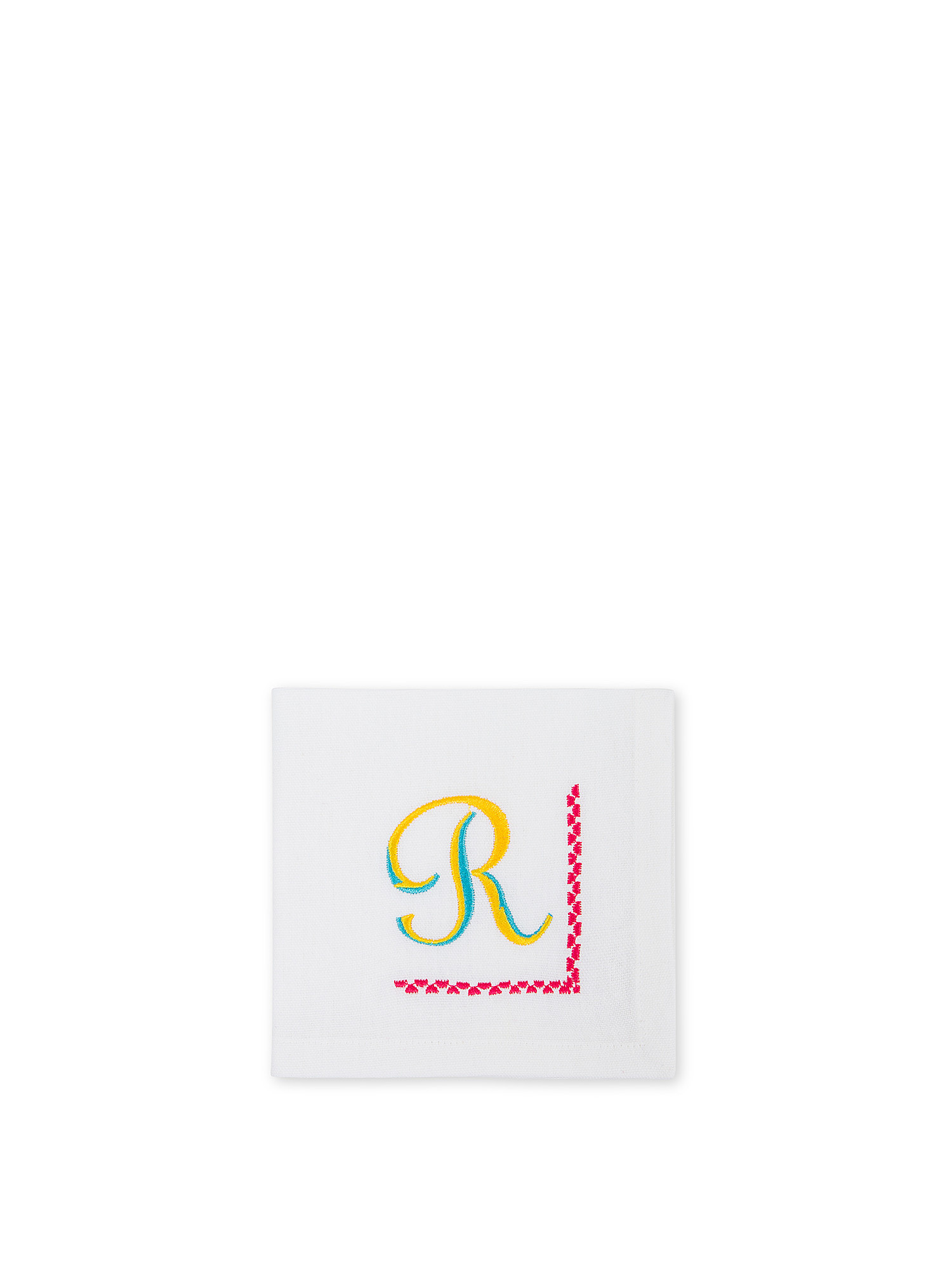 Pure cotton napkin with letter R embroidery, White, large image number 0