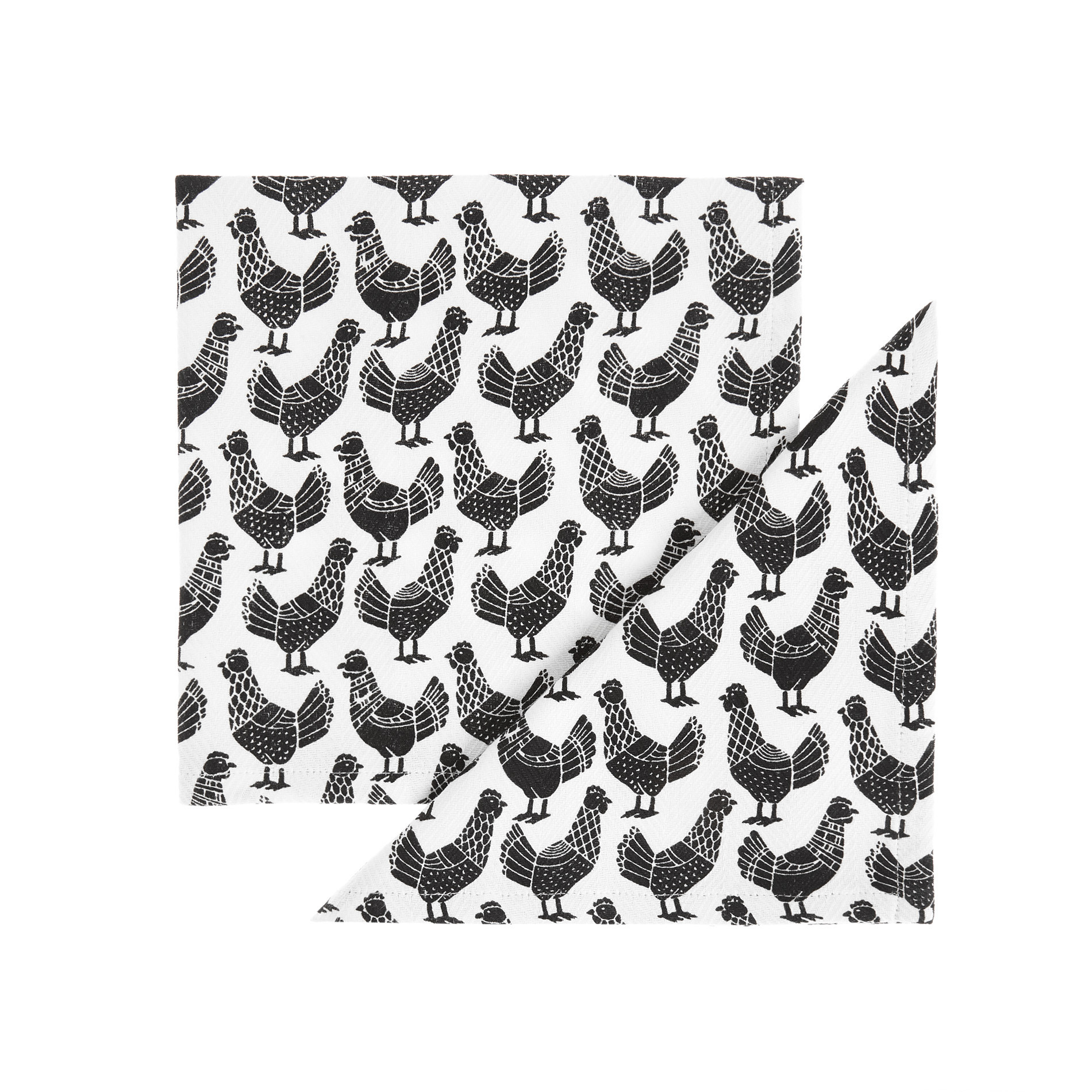 Set 2 tovaglioli puro cotone stampa galline, Nero, large image number 0