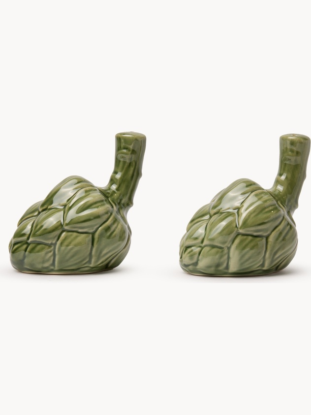 Artichoke-shaped ceramic salt and pepper shaker