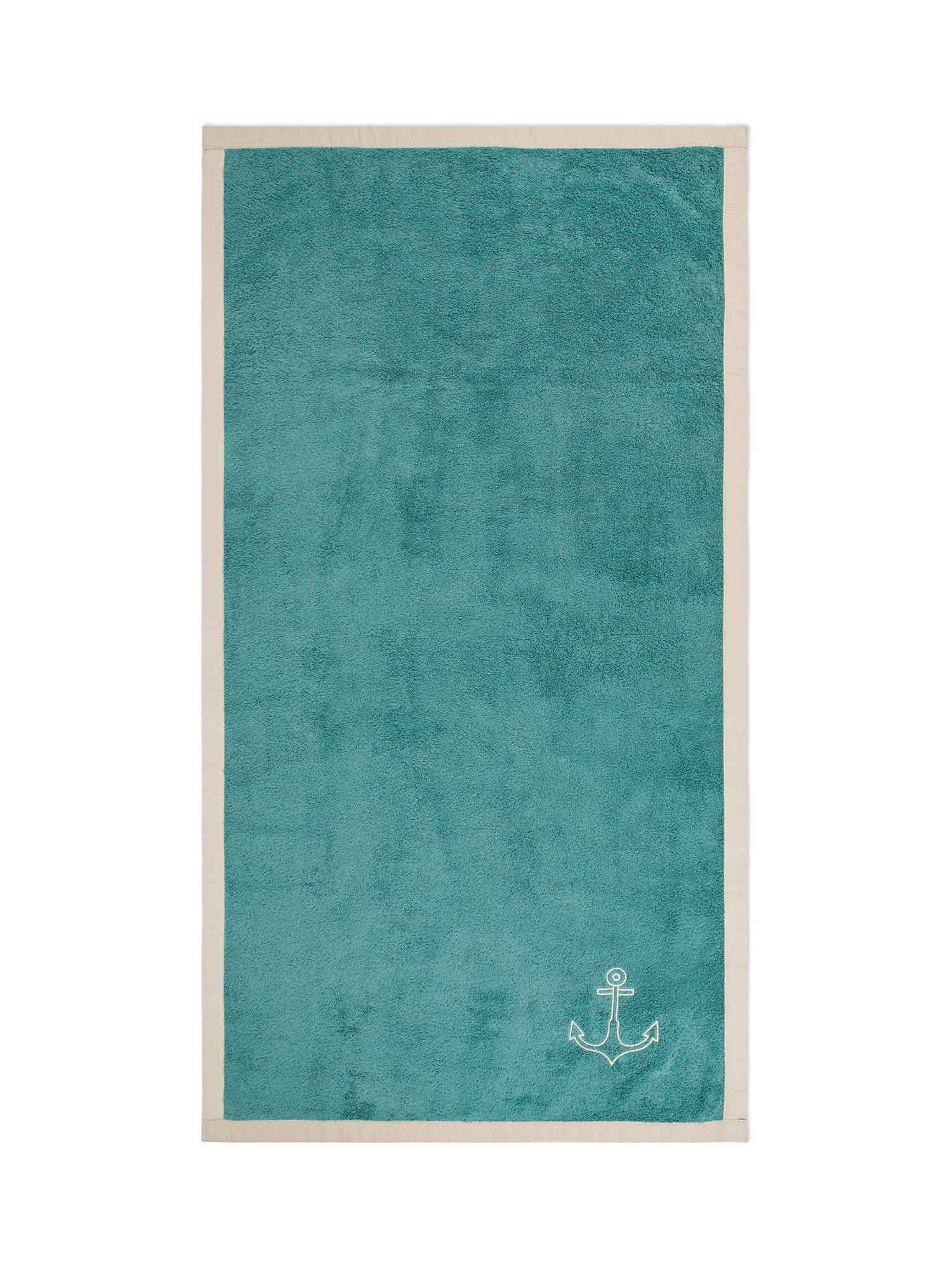 Cotton terry beach towel with anchor embroidery, Teal, large image number 0
