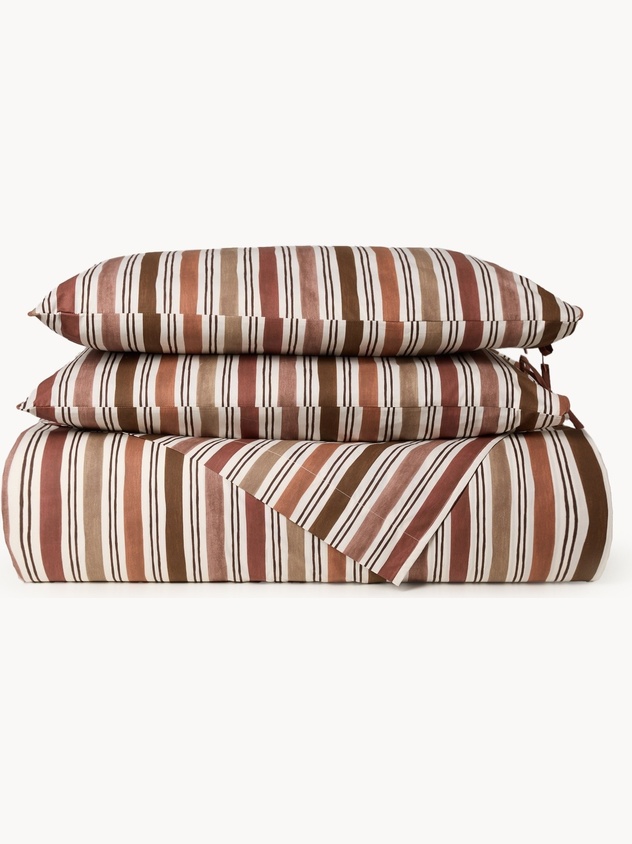 Striped cotton percale duvet cover