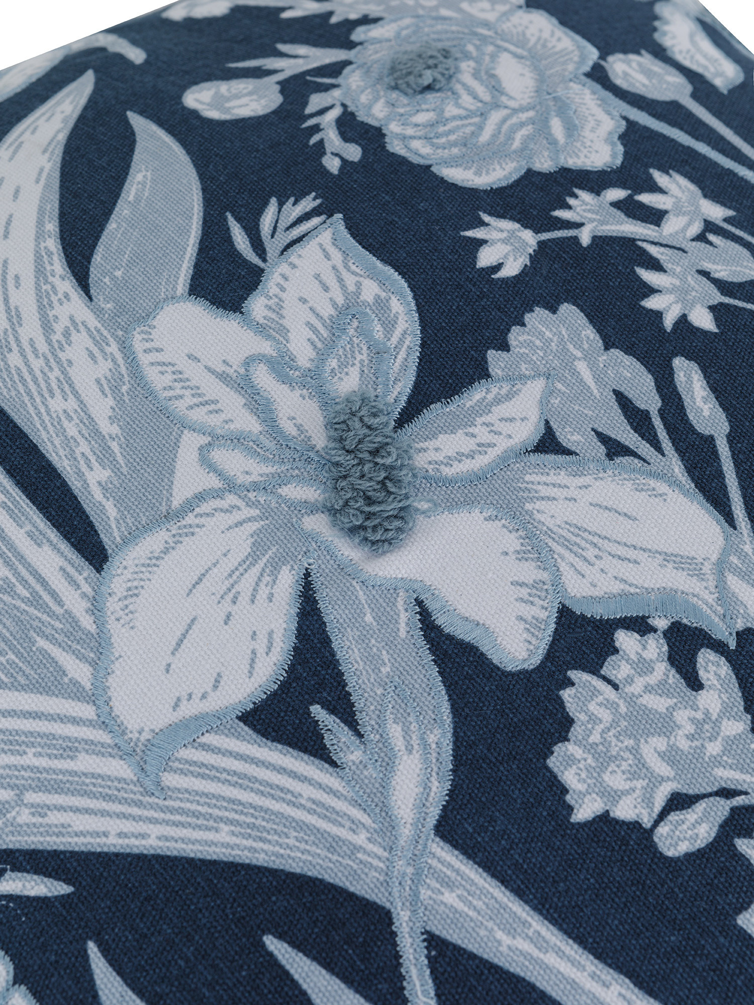 Cuscino con foglie ricamate 45x45 cm, Blu scuro, large image number 2