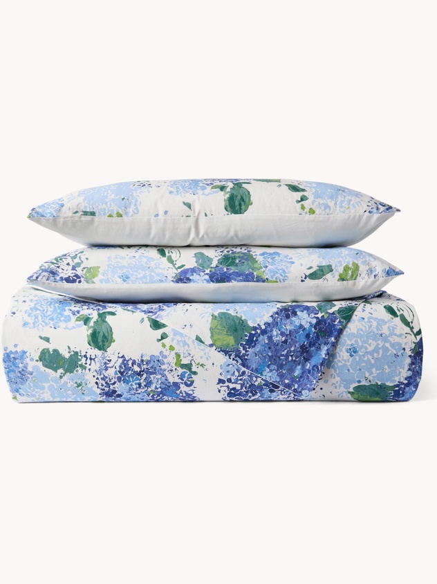 Federa in cotone lavato fantasia ortensie