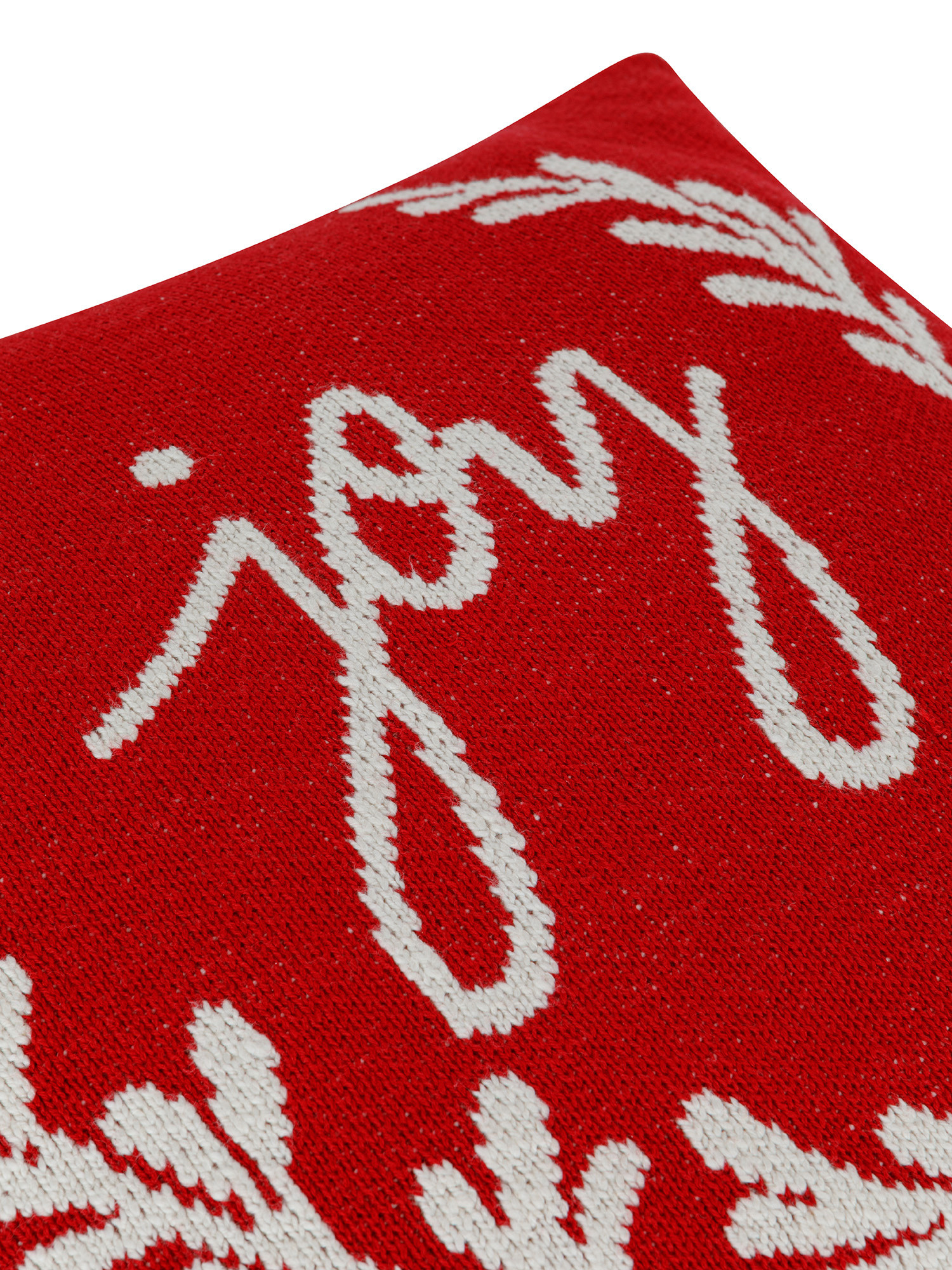 Cuscino in maglia jacquard con ghirlanda joy 45x45 cm, Rosso, large image number 1