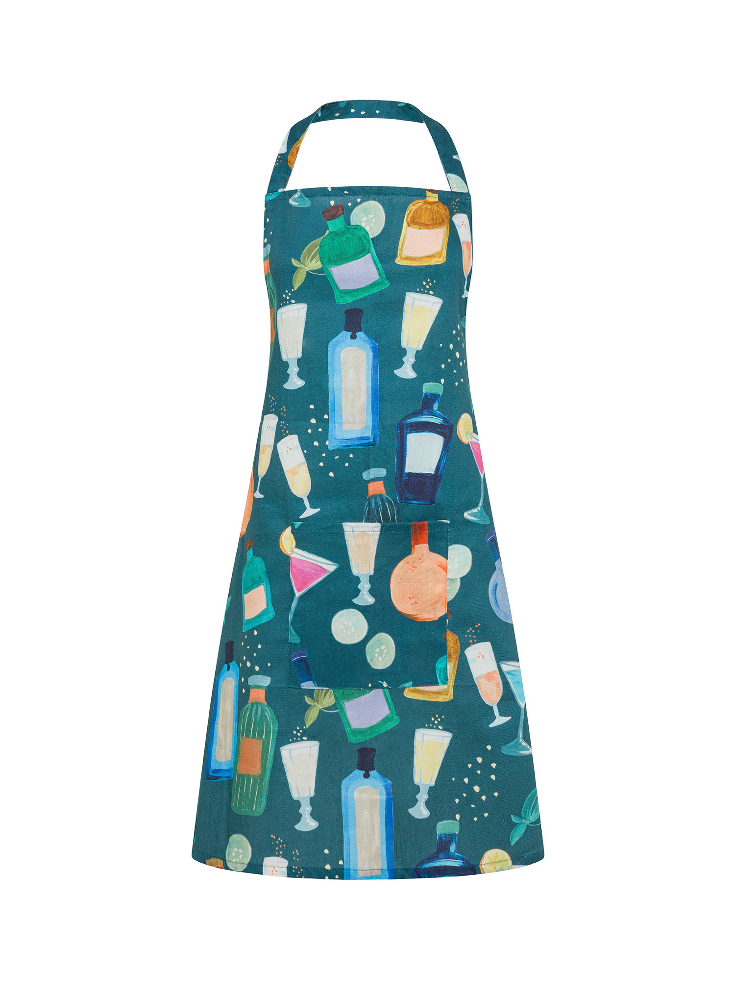 Panama cotton kitchen apron with aperitif print, Multicolor, large image number 0