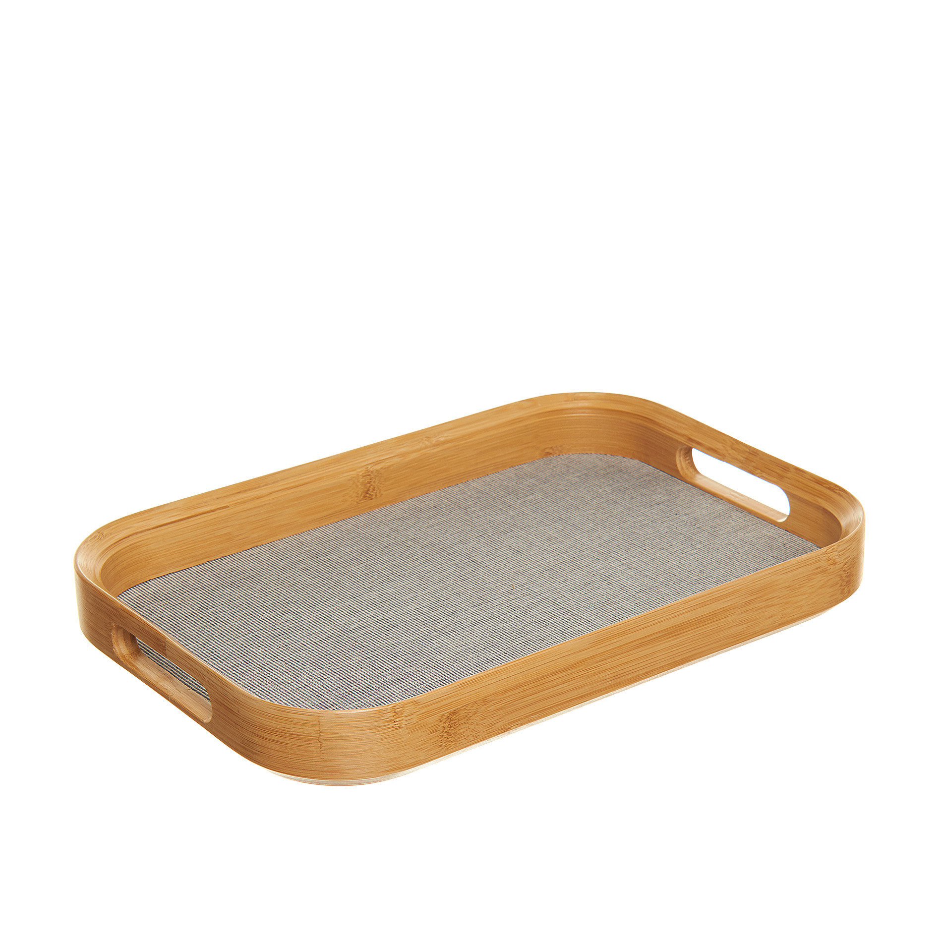 Rectangular tray in cotton and bamboo, Grey, large image number 0