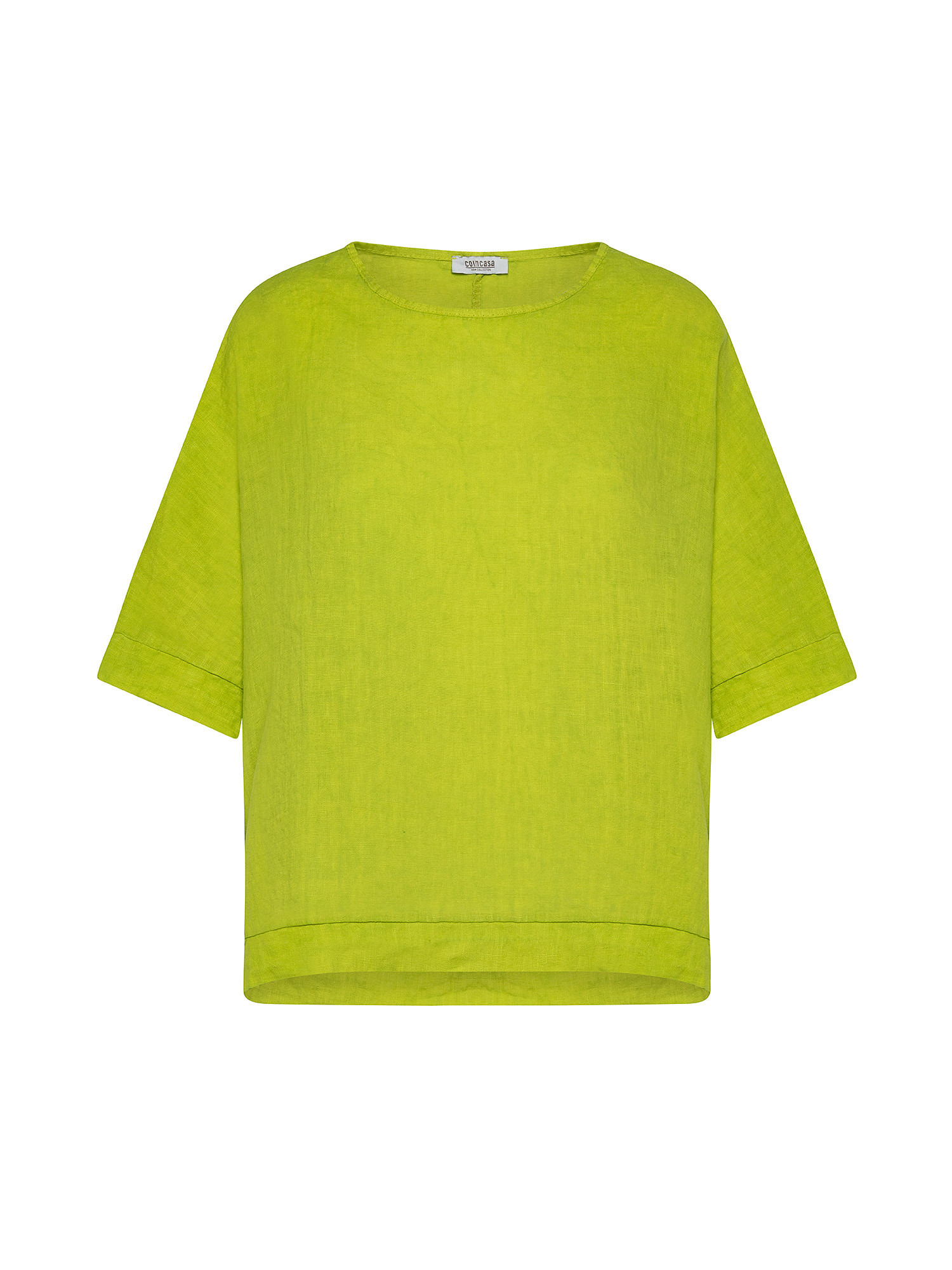 Camicia over puro lino tinta unita, Verde acido, large image number 0