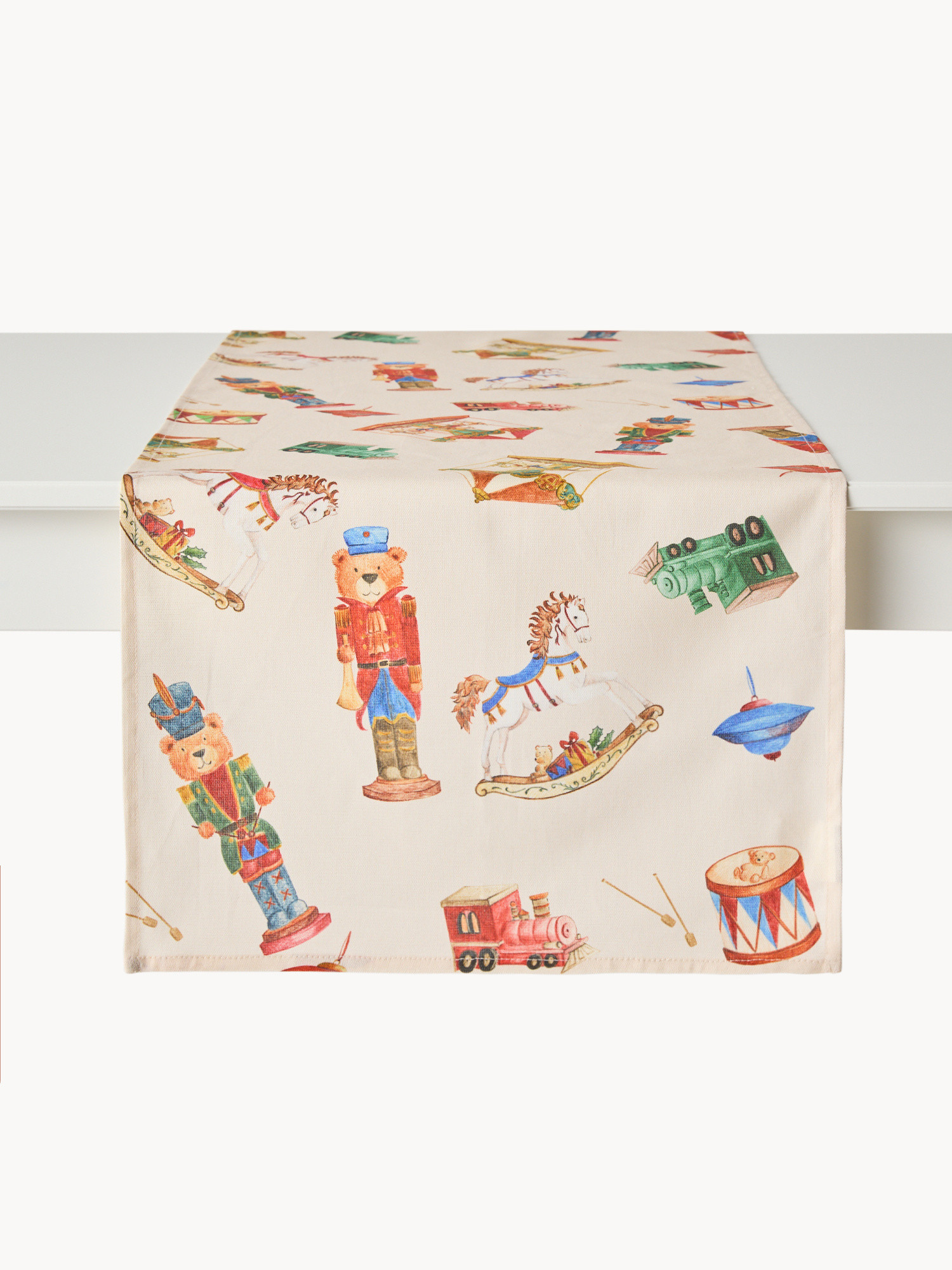 Runner in panama di puro cotone con stampa natalizia, Multicolor, large image number 1