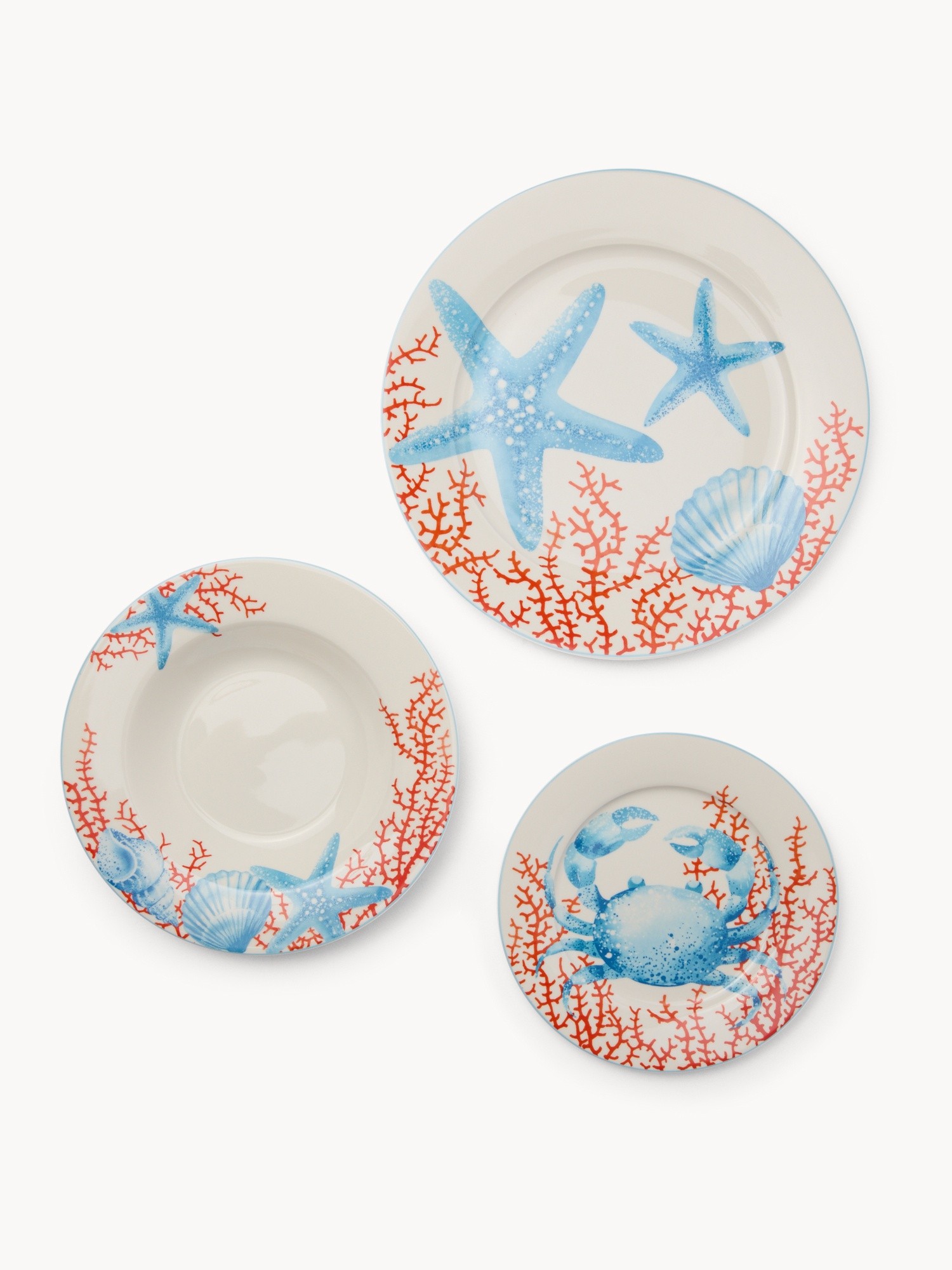 Set of 18 New Bone China Plates with Marine Decor - Introductory Price, Bianco/Azzurro, large image number 1