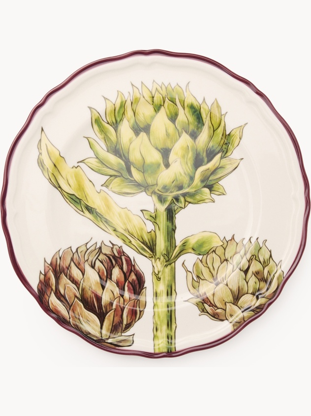 Stoneware serving plate with artichoke decoration
