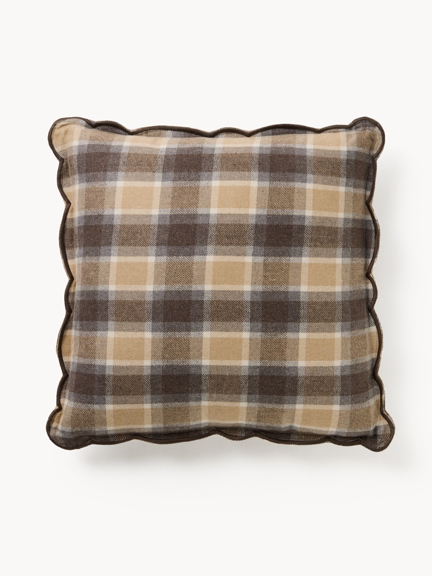 Wool-blend twill cushion with check pattern 50x50cm, Sage Green, large image number 0