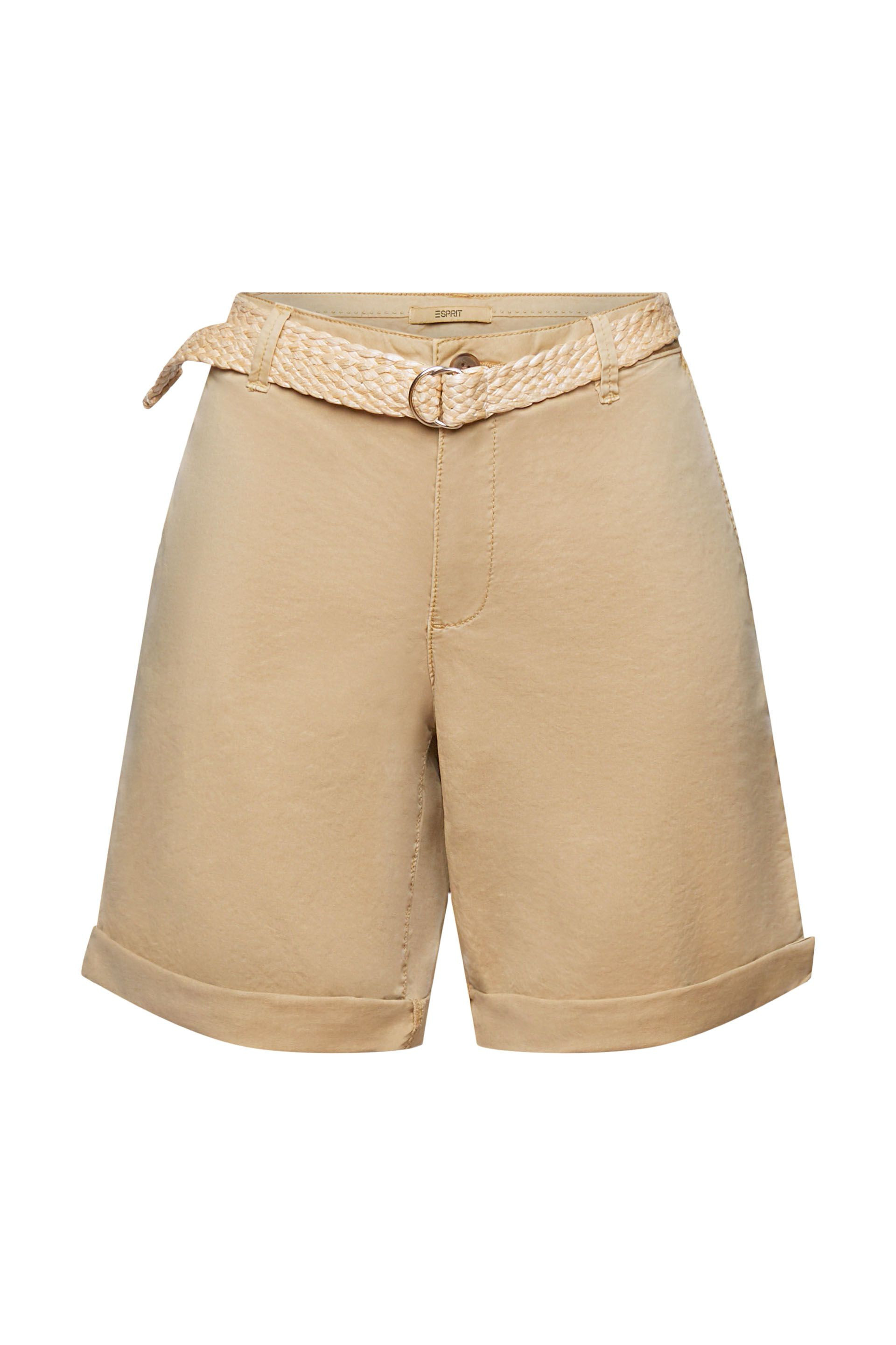 Esprit - Shorts with braided raffia belt, Sand, large image number 0