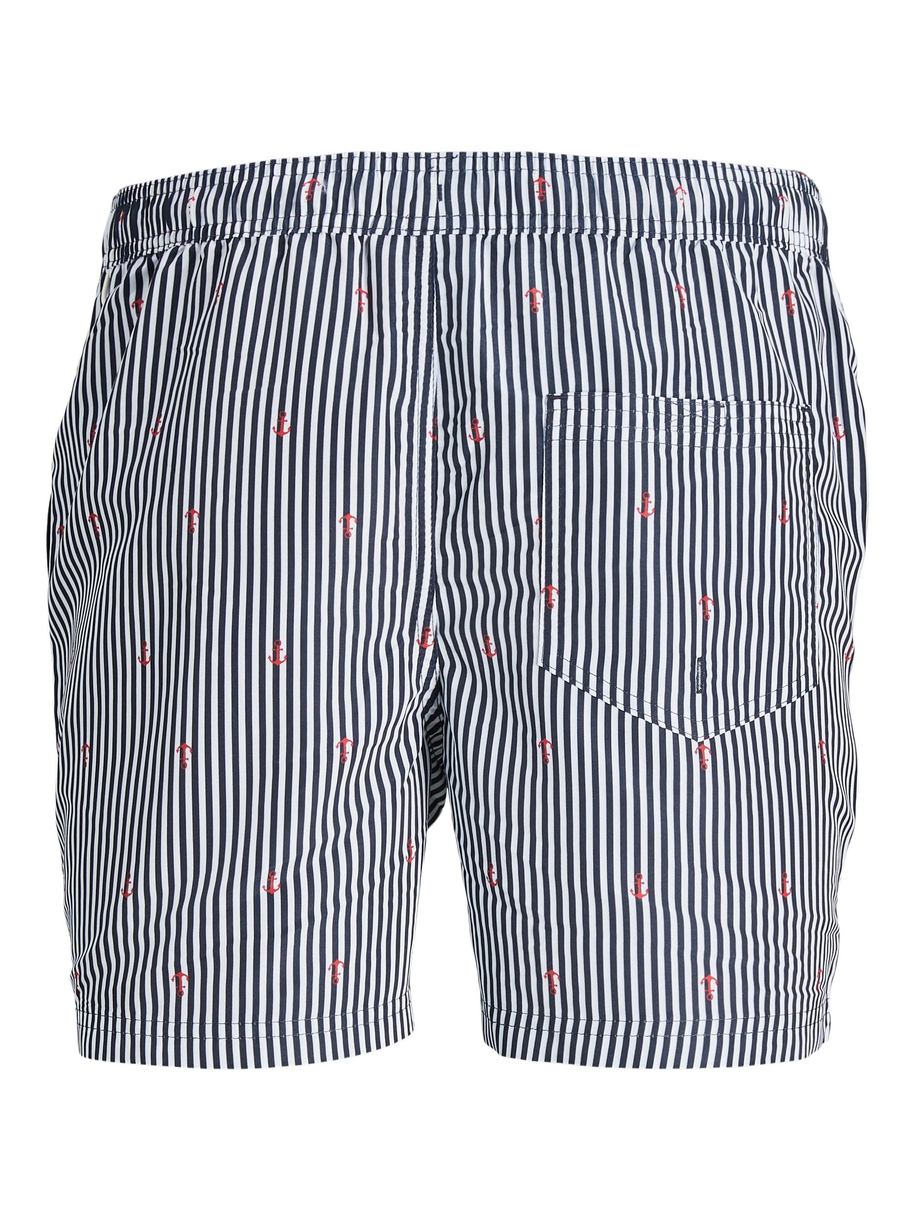 Jack & Jones - Regular fit striped swim trunks with print, Dark Blue, large image number 1