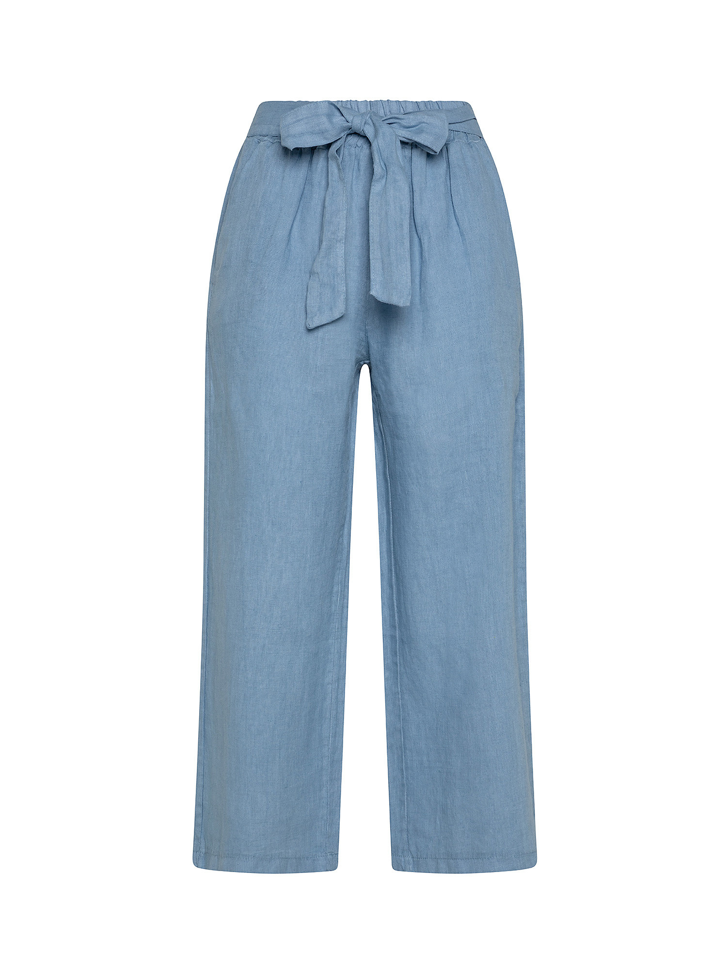 Pantalone puro lino con fusciacca, Azzurro, large image number 0