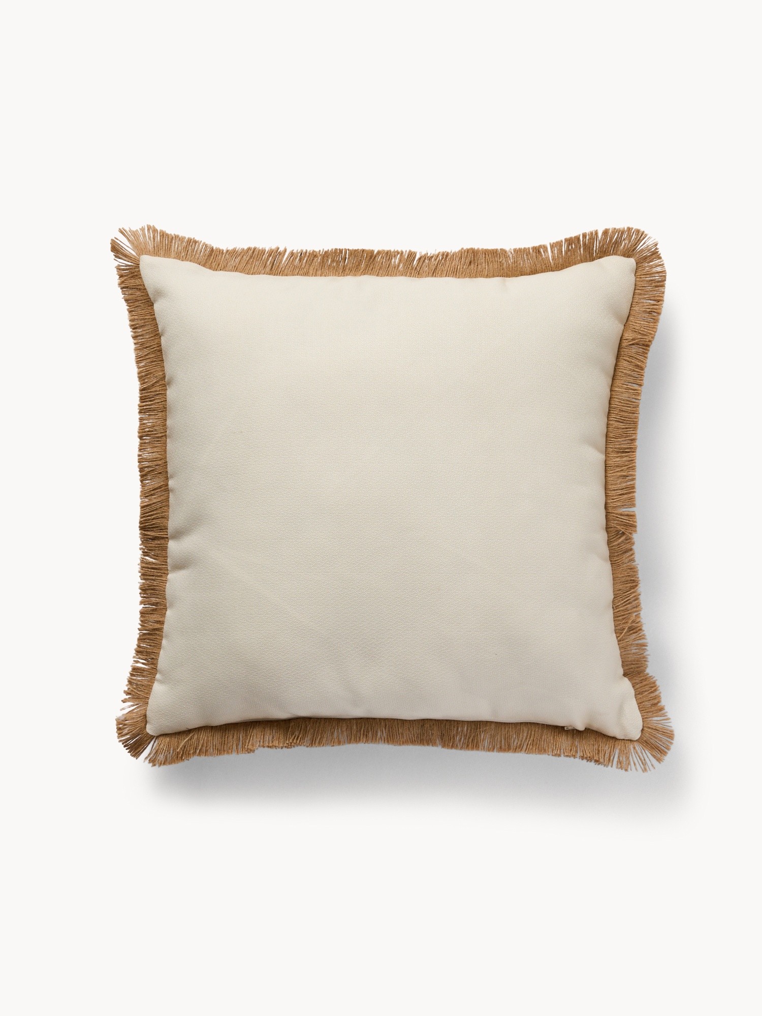 Cuscino con stampa palma e frangette in juta 45x45cm, Bianco/Azzurro, large image number 0