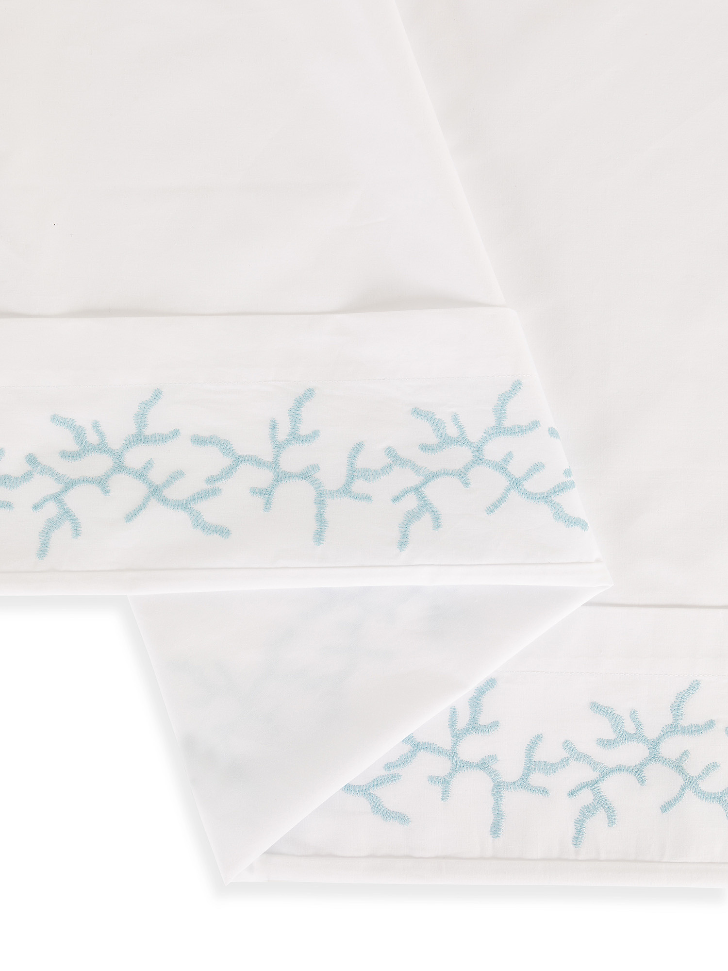 Flat sheet in cotton percale with coral embroidery, White, large image number 1