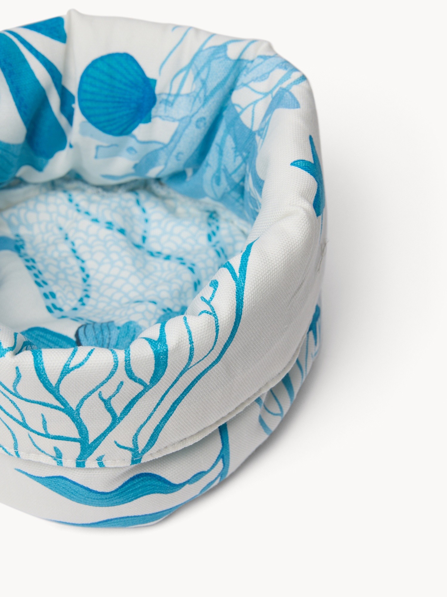 Panama cotton kitchen basket with a marine print - Introductory price, White / Blue, large image number 1