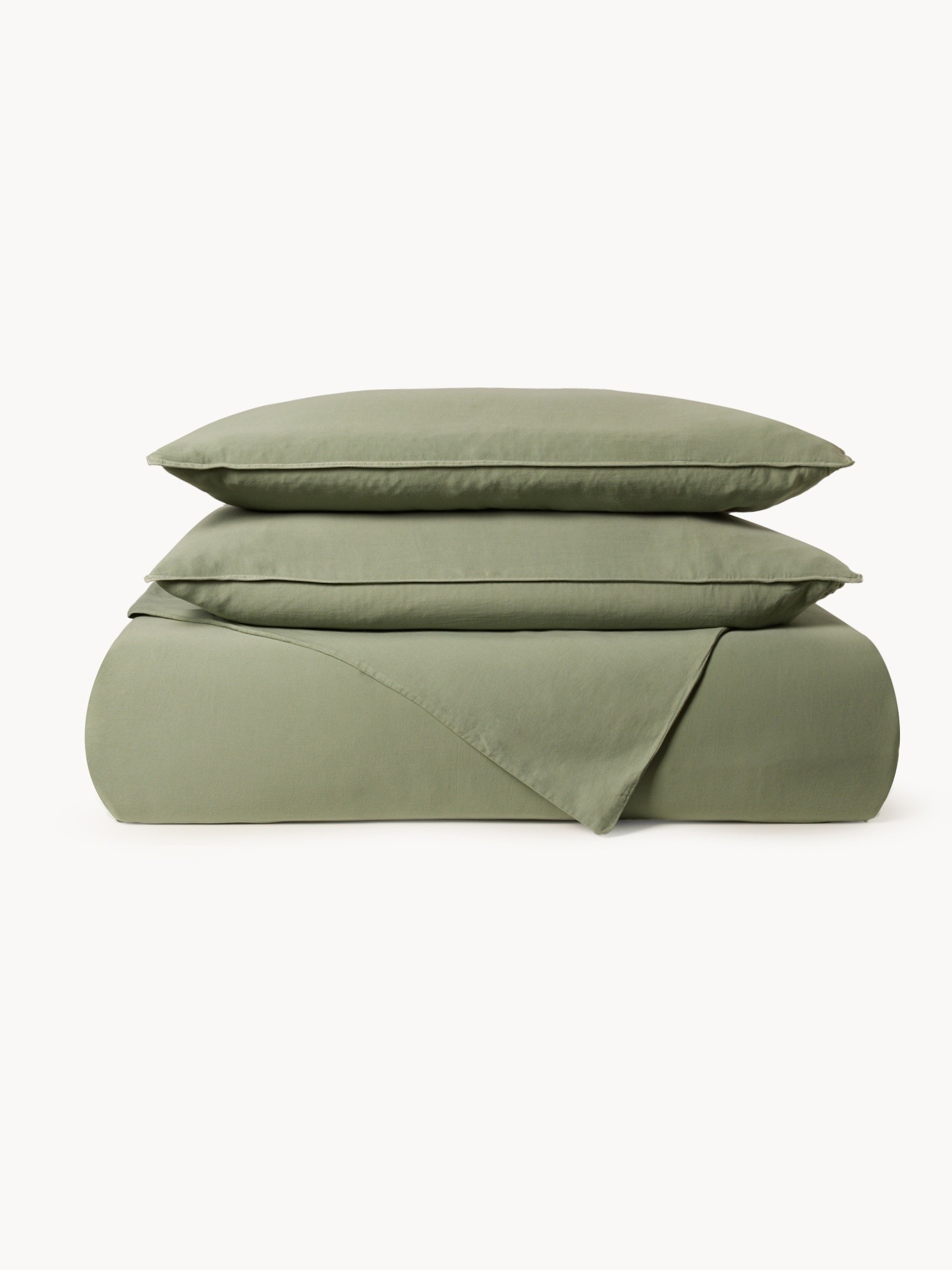 Plain washed cotton sateen flat sheet, Sage Green, large image number 0