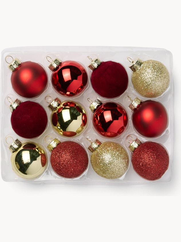 Box of 12 glass baubles