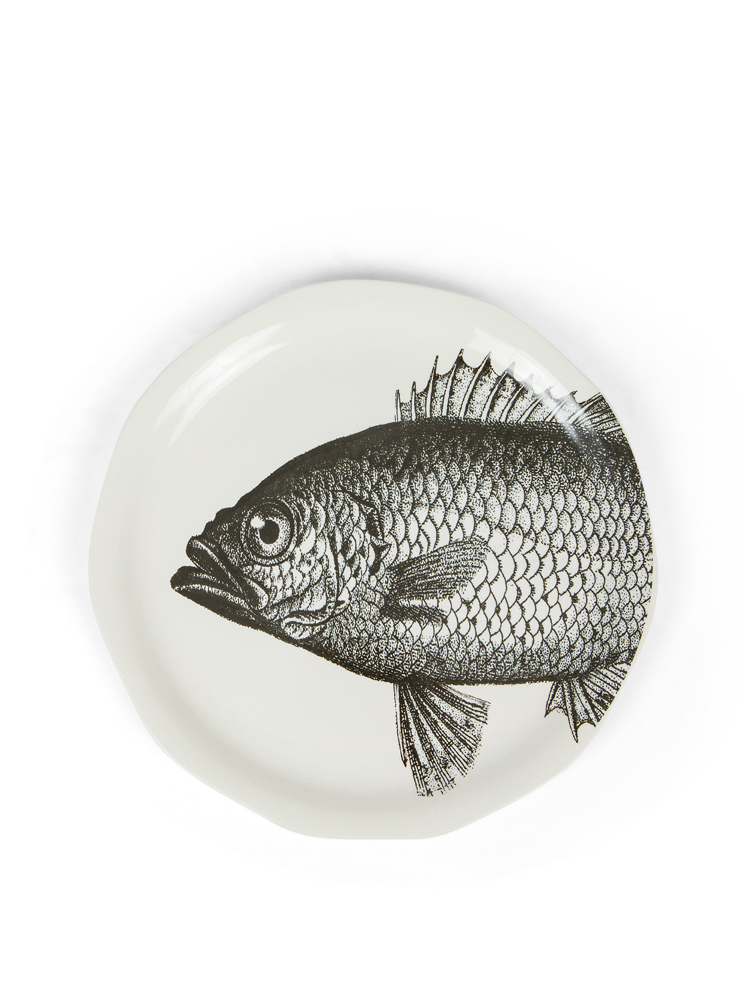 Piatto tondo disegno pesce, Bianco/Nero, large image number 0