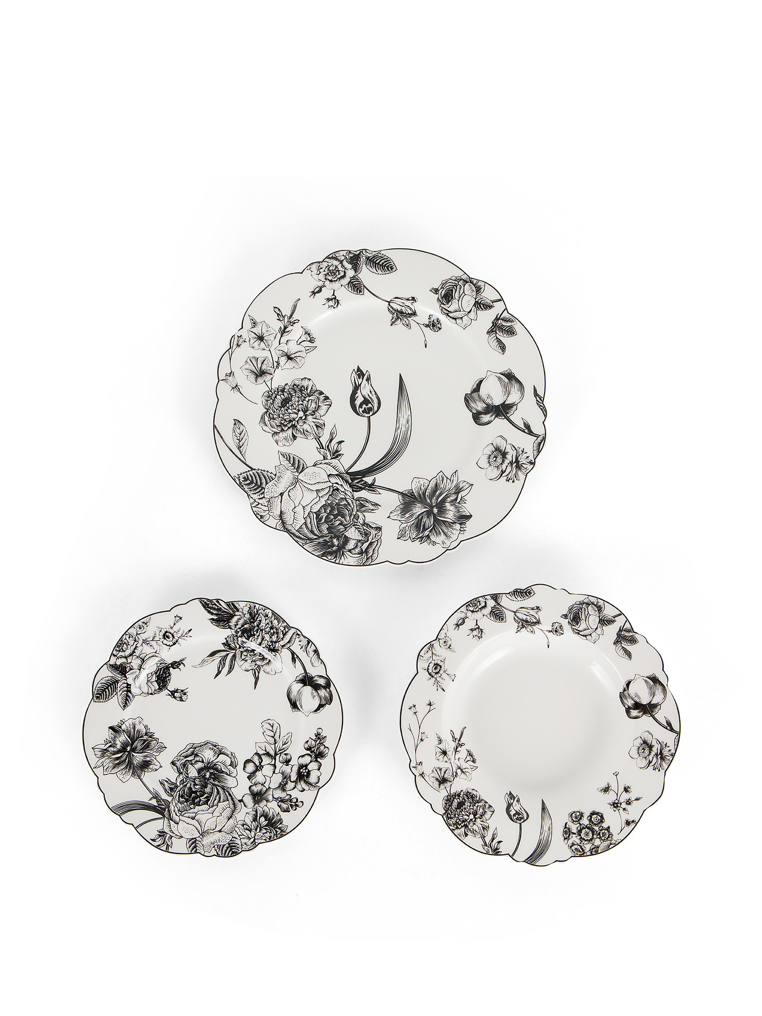 Set of 18 new bone china plates with flowers, White, large image number 1