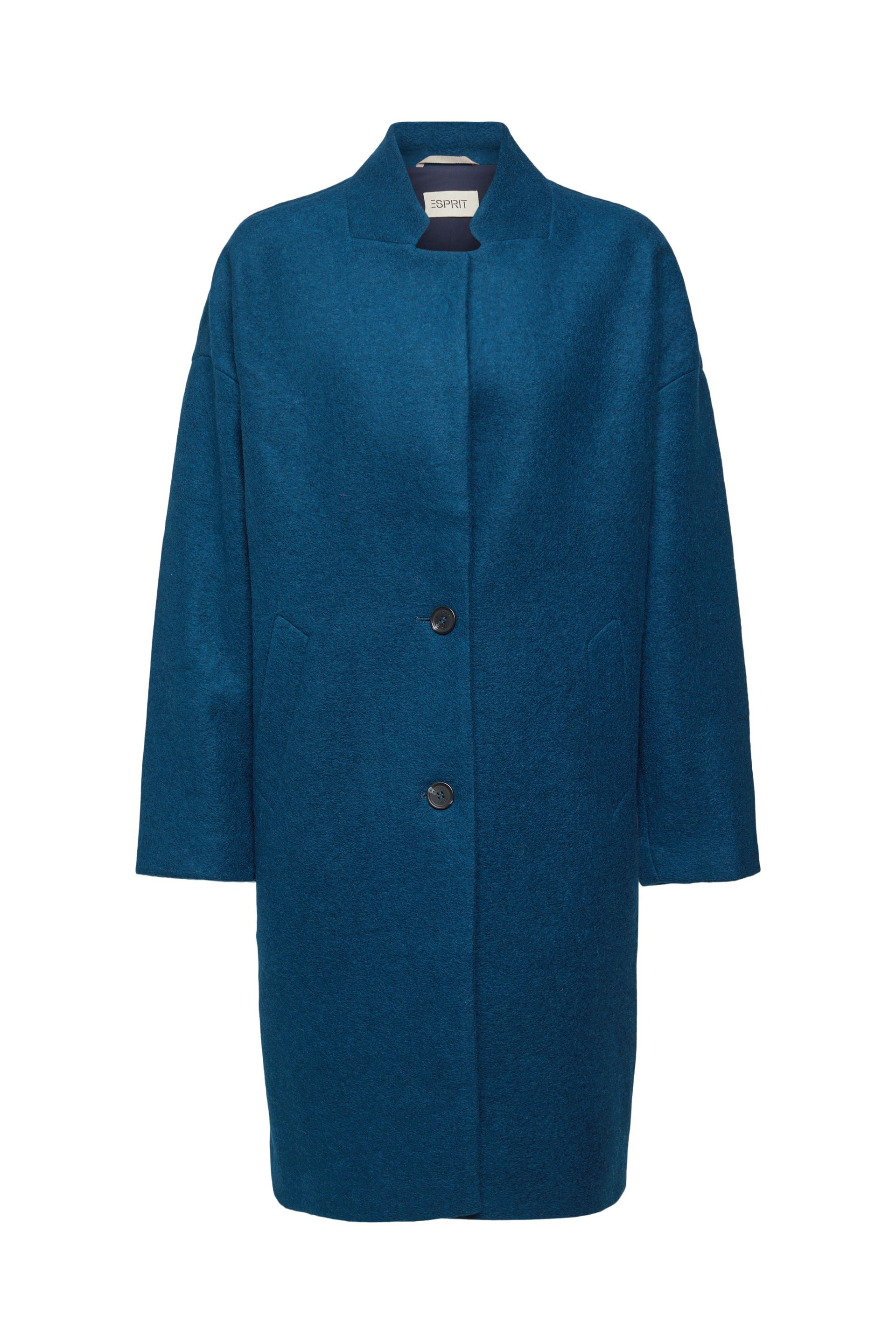 Wool blend coat with lapel collar, Blue, large image number 0