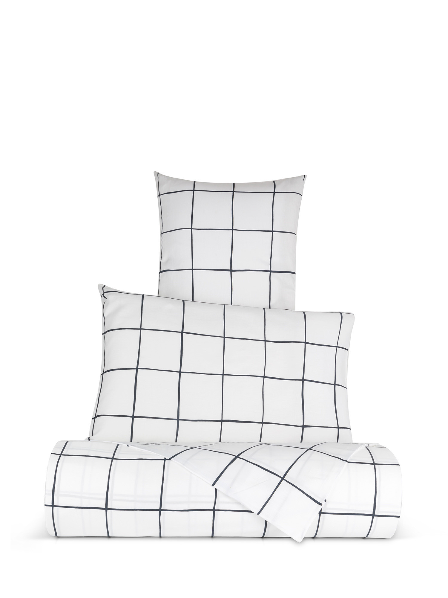Check patterned cotton satin sheet set, White, large image number 0
