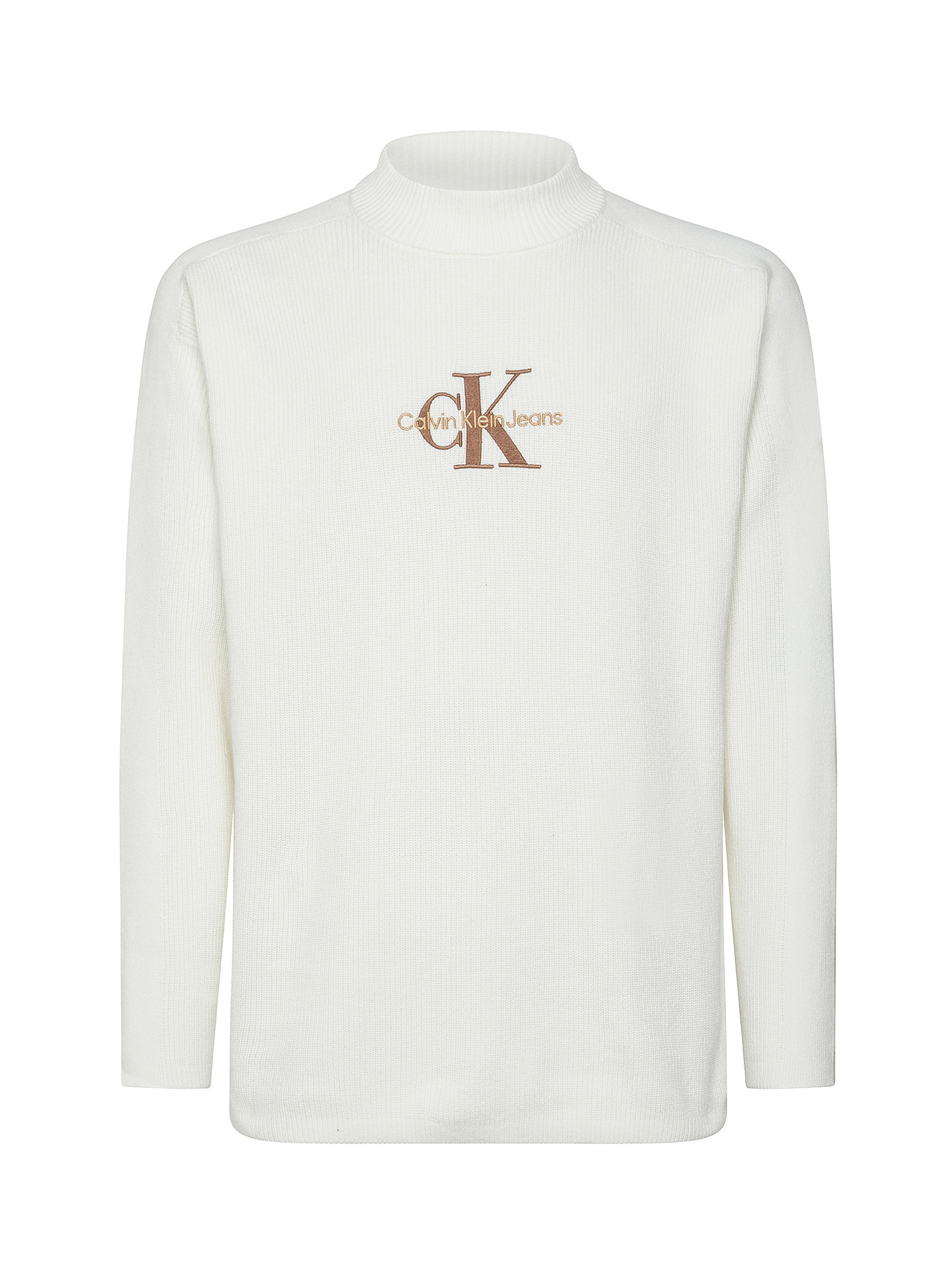 Calvin Klein Jeans -  Pullover a costine in cotone con logo, Bianco, large image number 0
