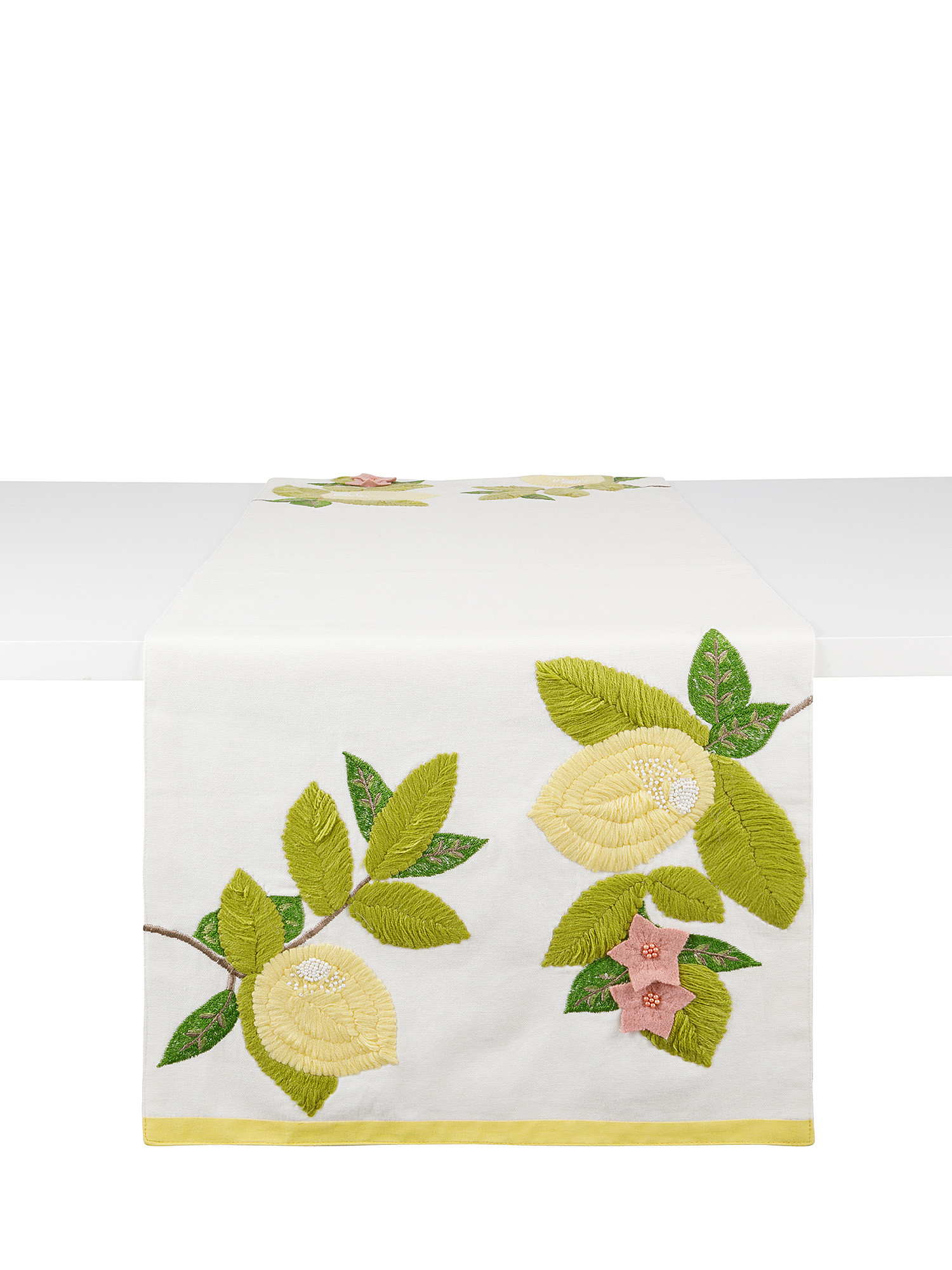 100% cotton table runner with lemons embroidery, Yellow, large image number 0