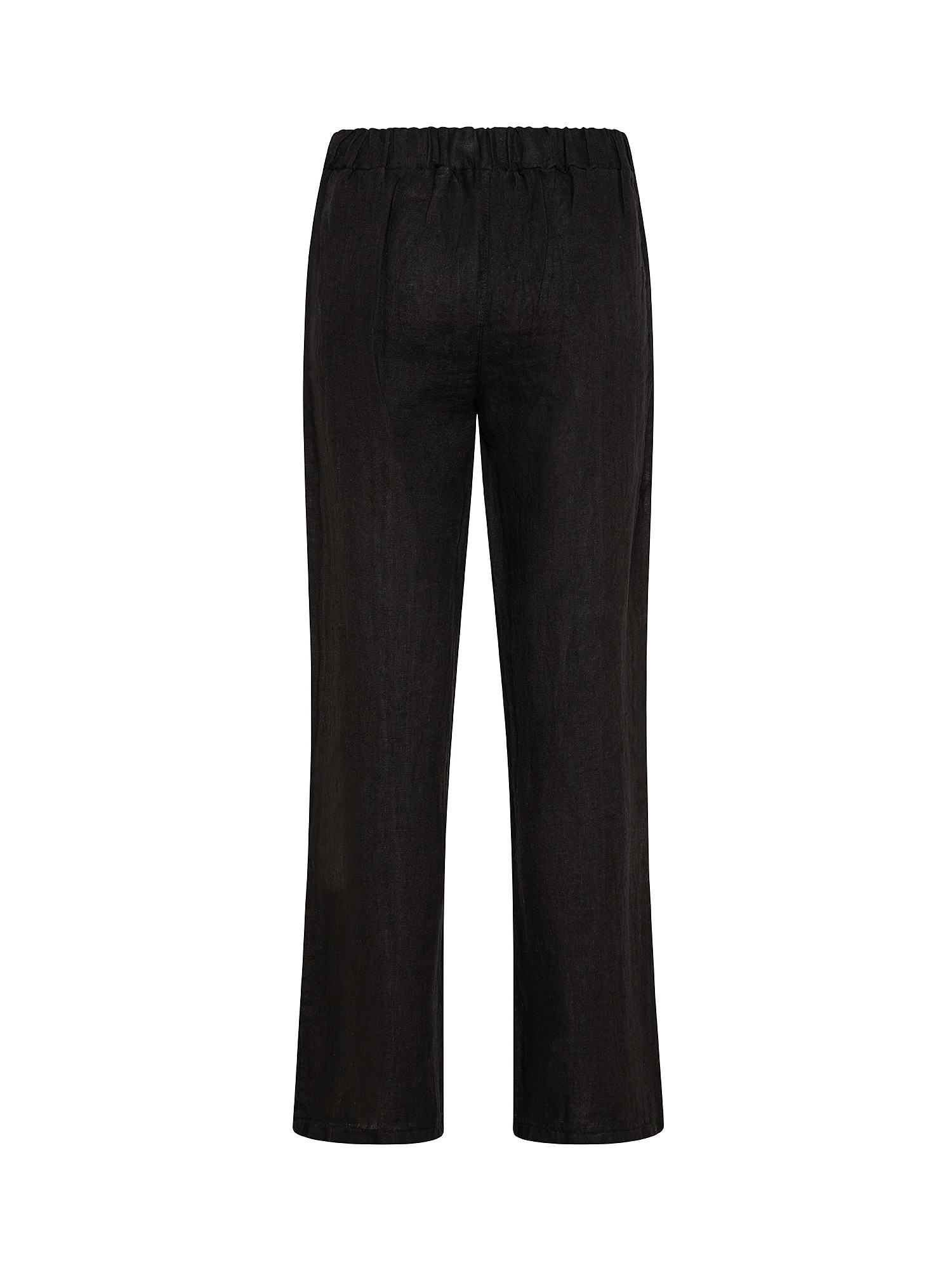 Pantalone puro lino con spacco, Nero, large image number 1
