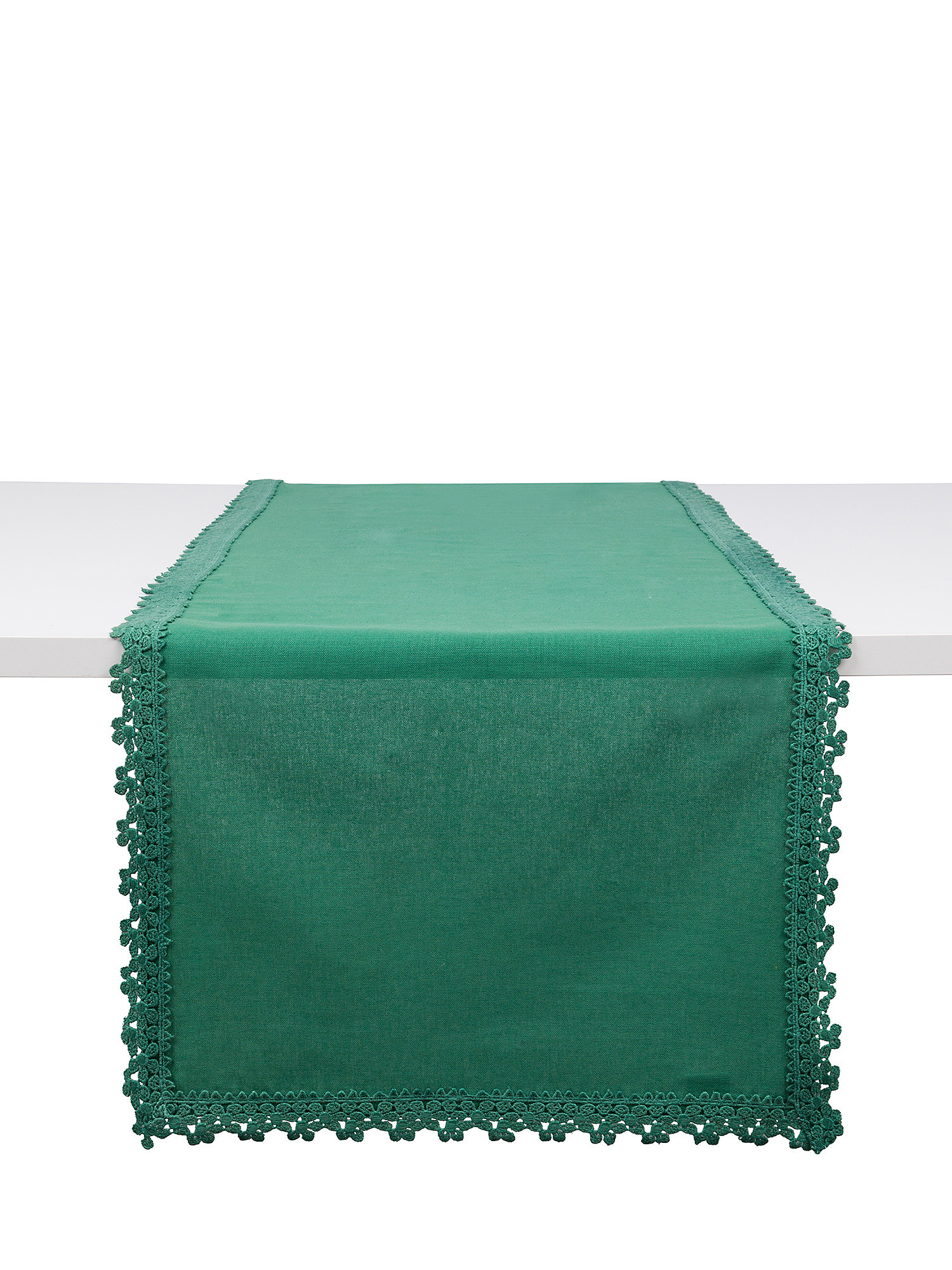 Solid color 100% cotton table runner with embroidery, Dark Green, large image number 0