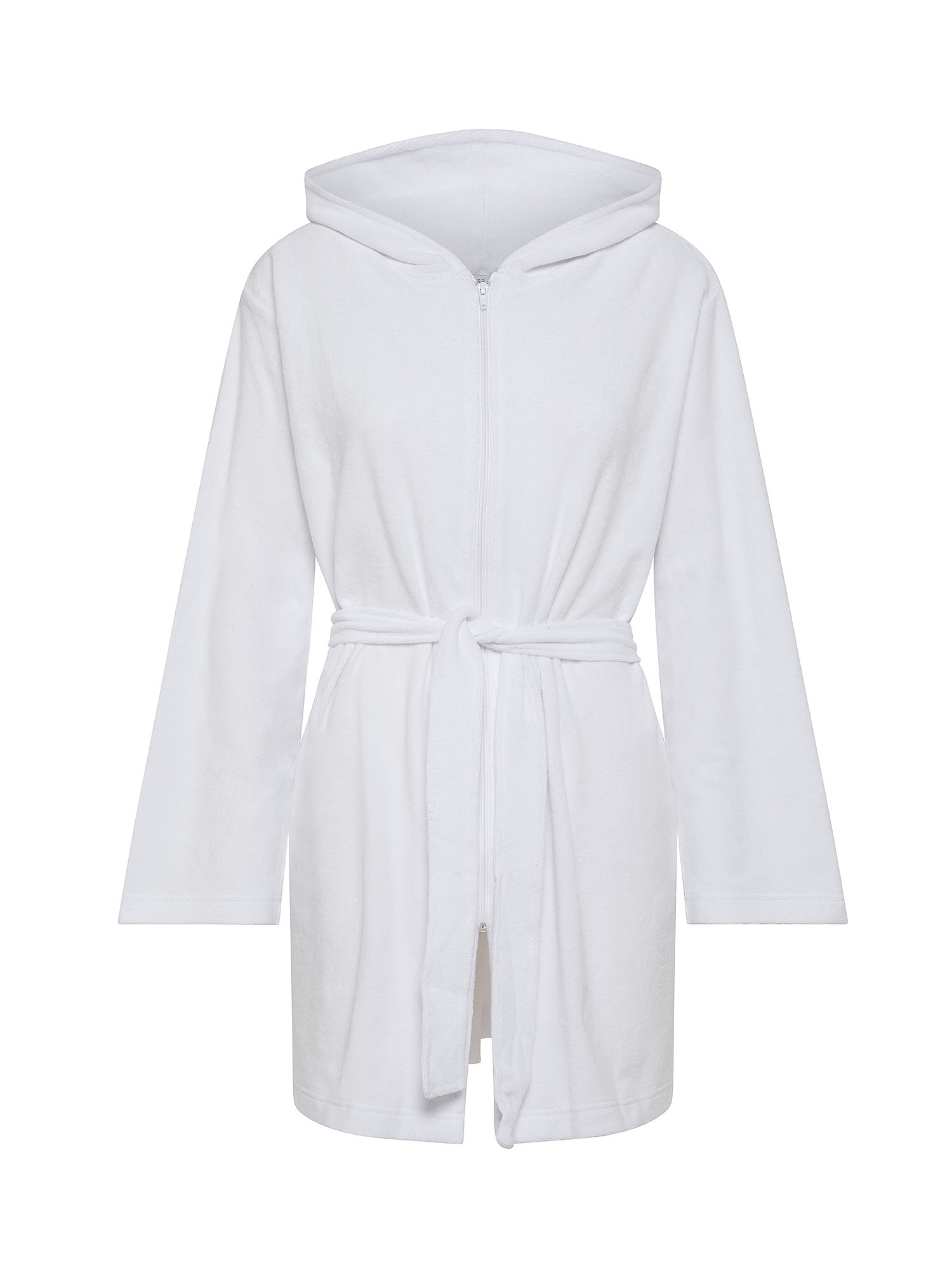 Solid color cotton blend bathrobe, White, large image number 0