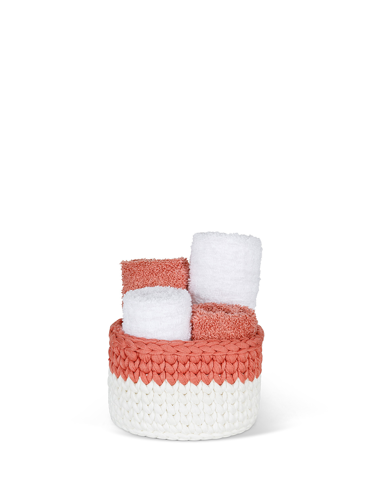 Basket 4 plain colored cotton washcloths, Pink, large image number 0