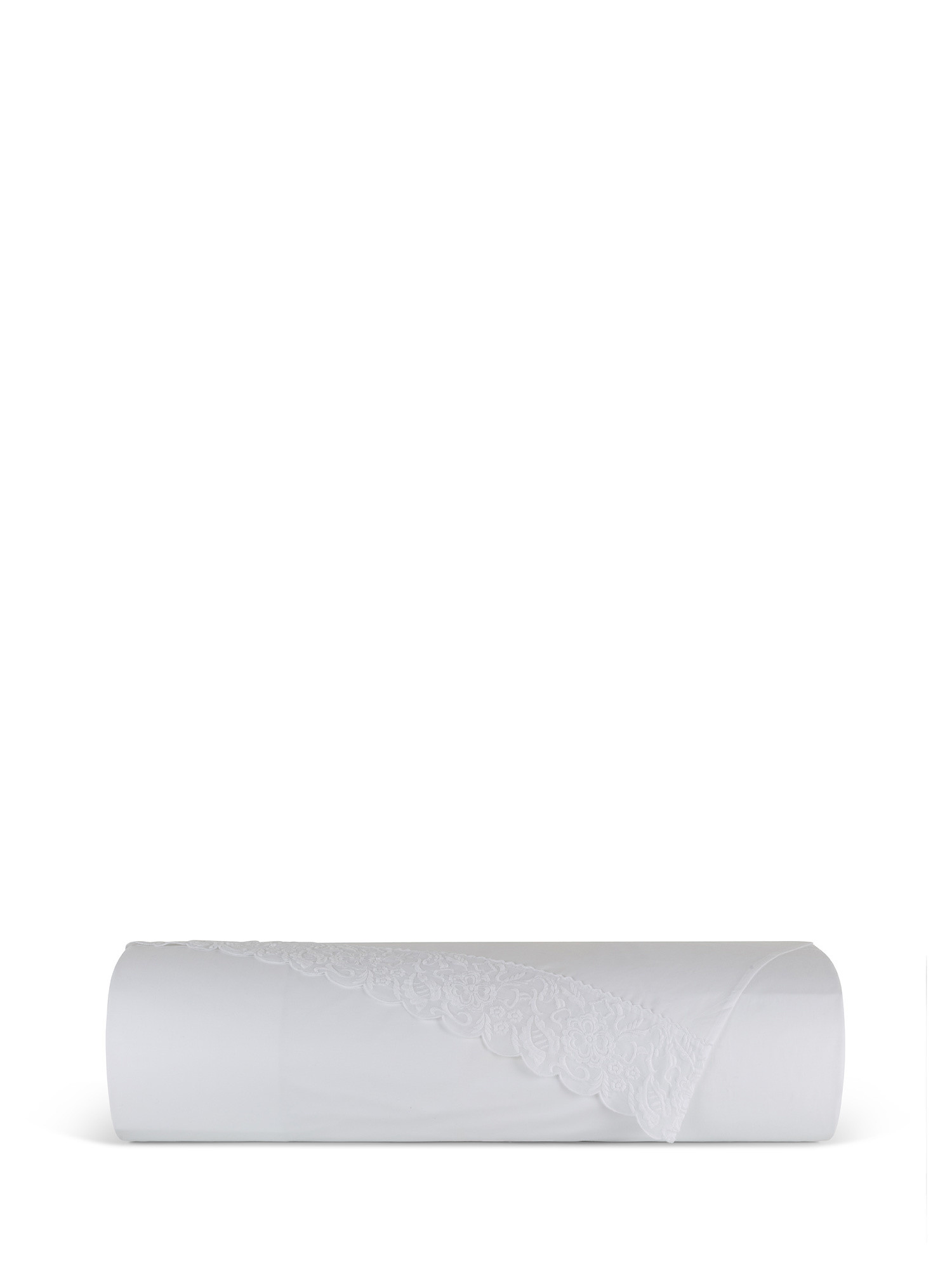 Lenzuolo liscio puro cotone percalle pizzo Portofino, Bianco, large image number 1