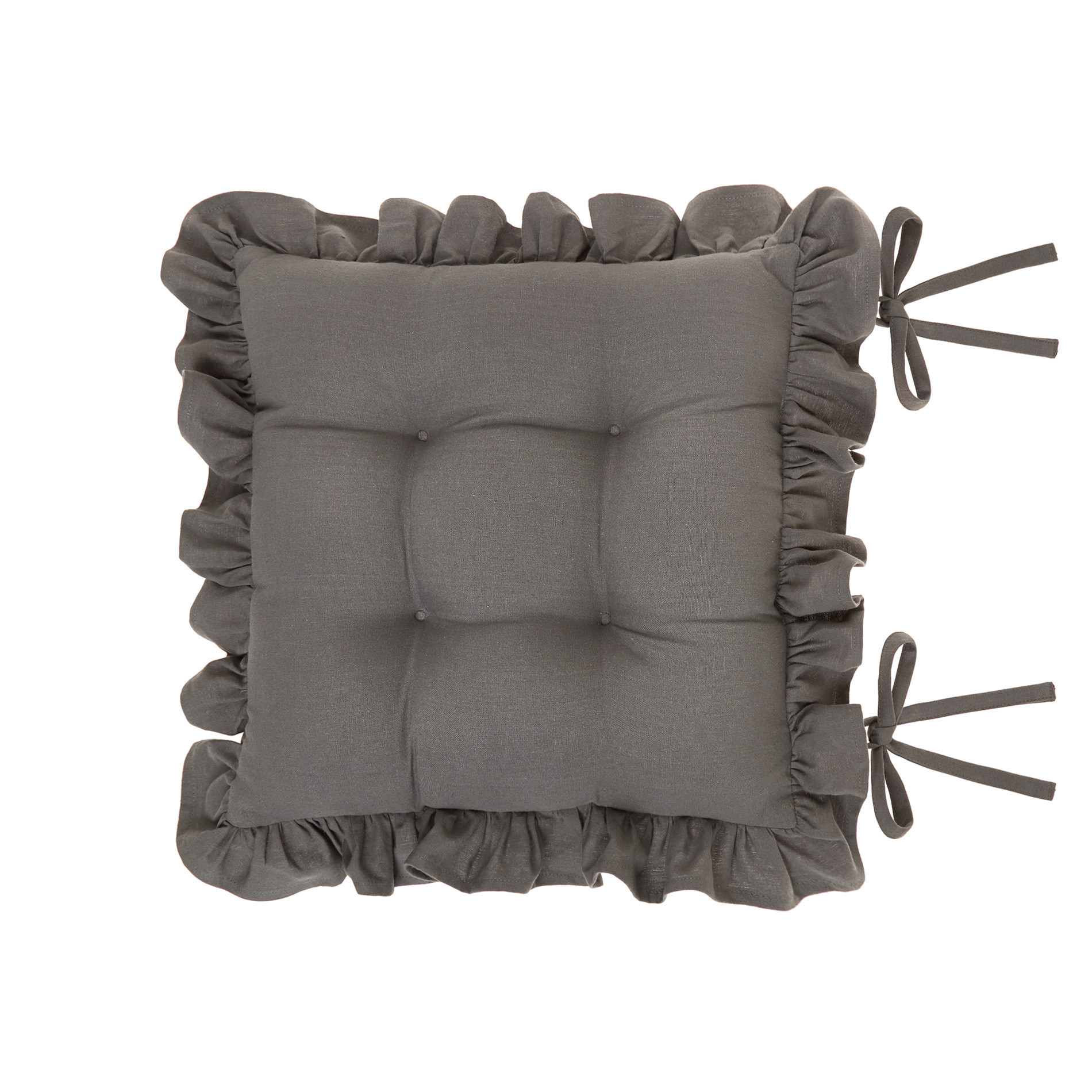 Cuscino da sedia puro cotone con volant, Grigio scuro, large image number 0