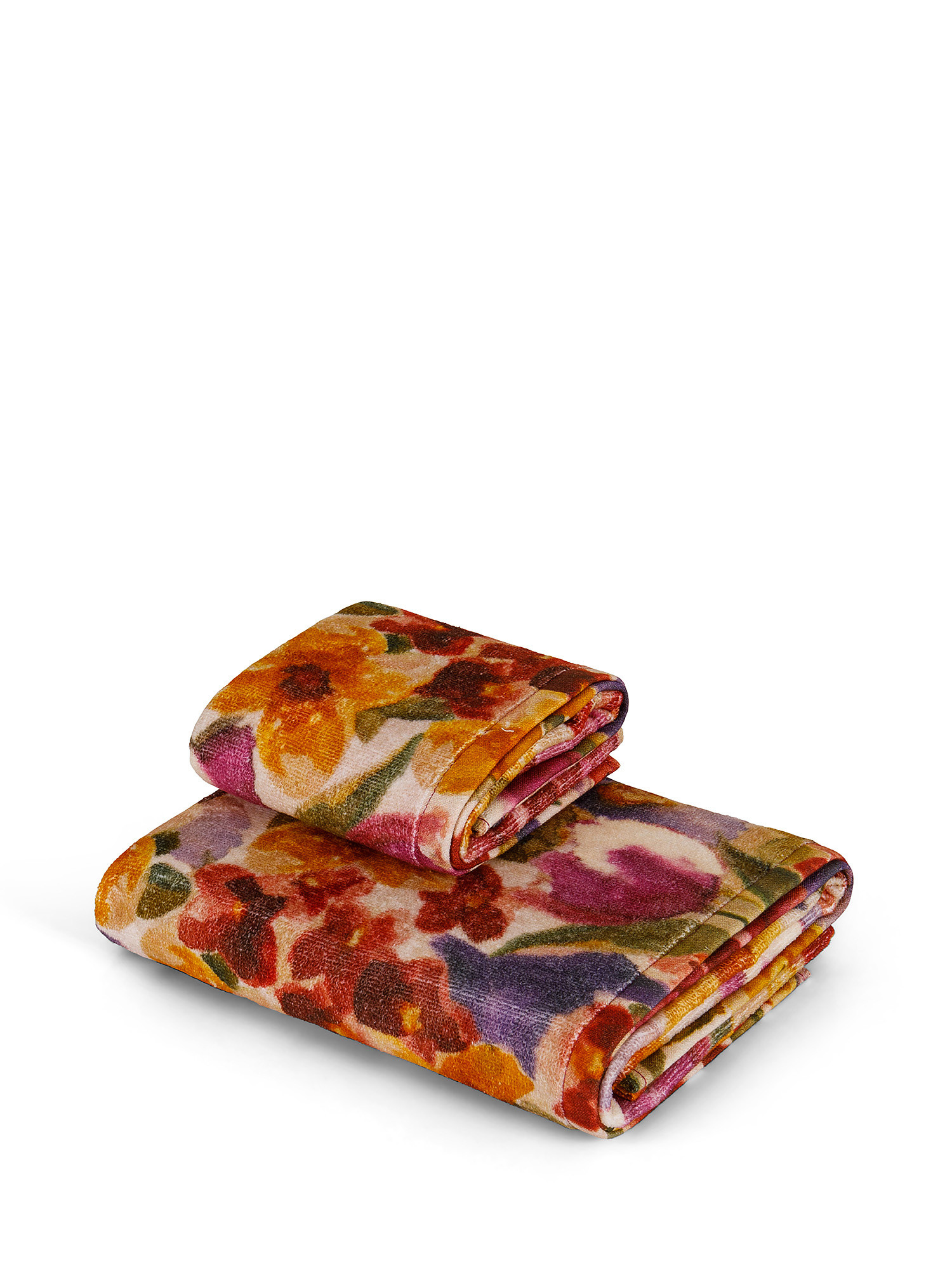 Asciugamano cotone velour stampa floreale, Multicolor, large image number 0