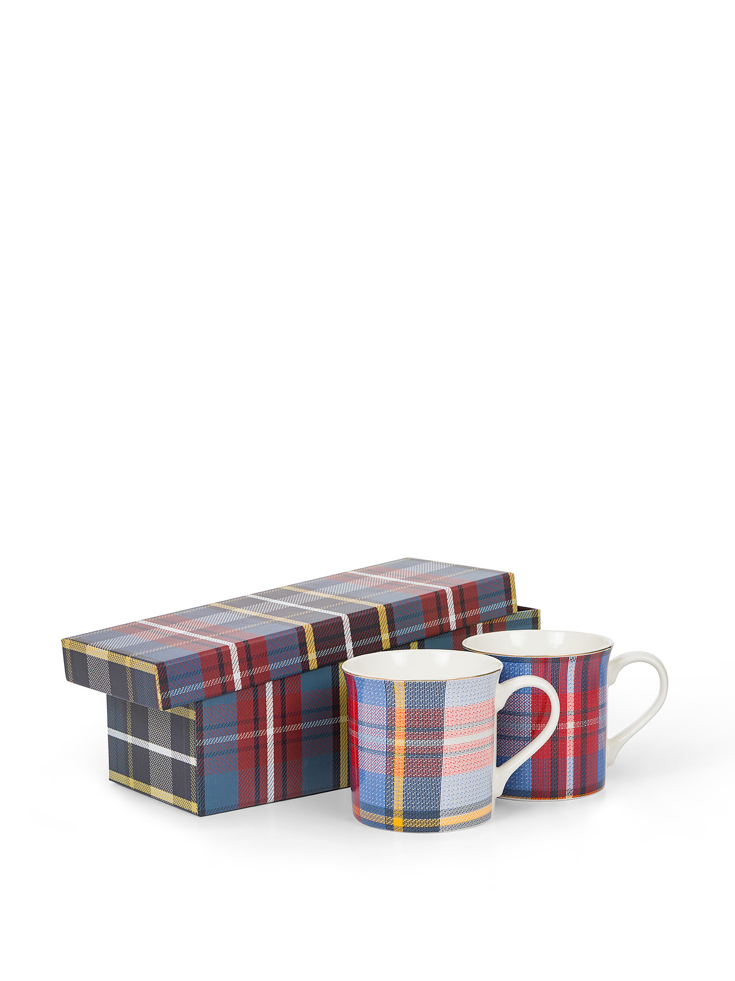 Set of 2 new bone china tartan mugs., Blue, large image number 0