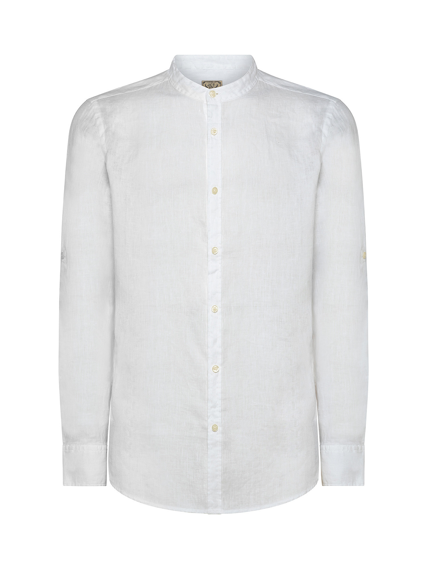 Camicia puro lino collo coreana, Bianco, large