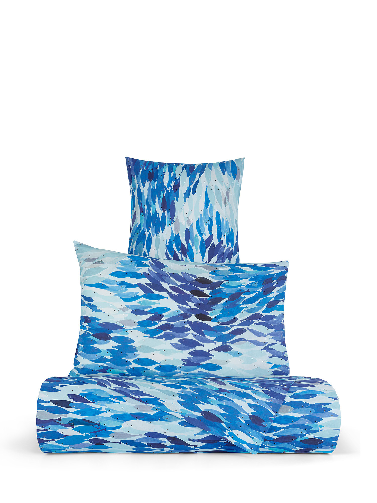 Fish pattern cotton muslin pillowcase, Blue, large image number 2